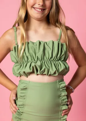 Meadow Green | Youth Oversized Ruffle Top