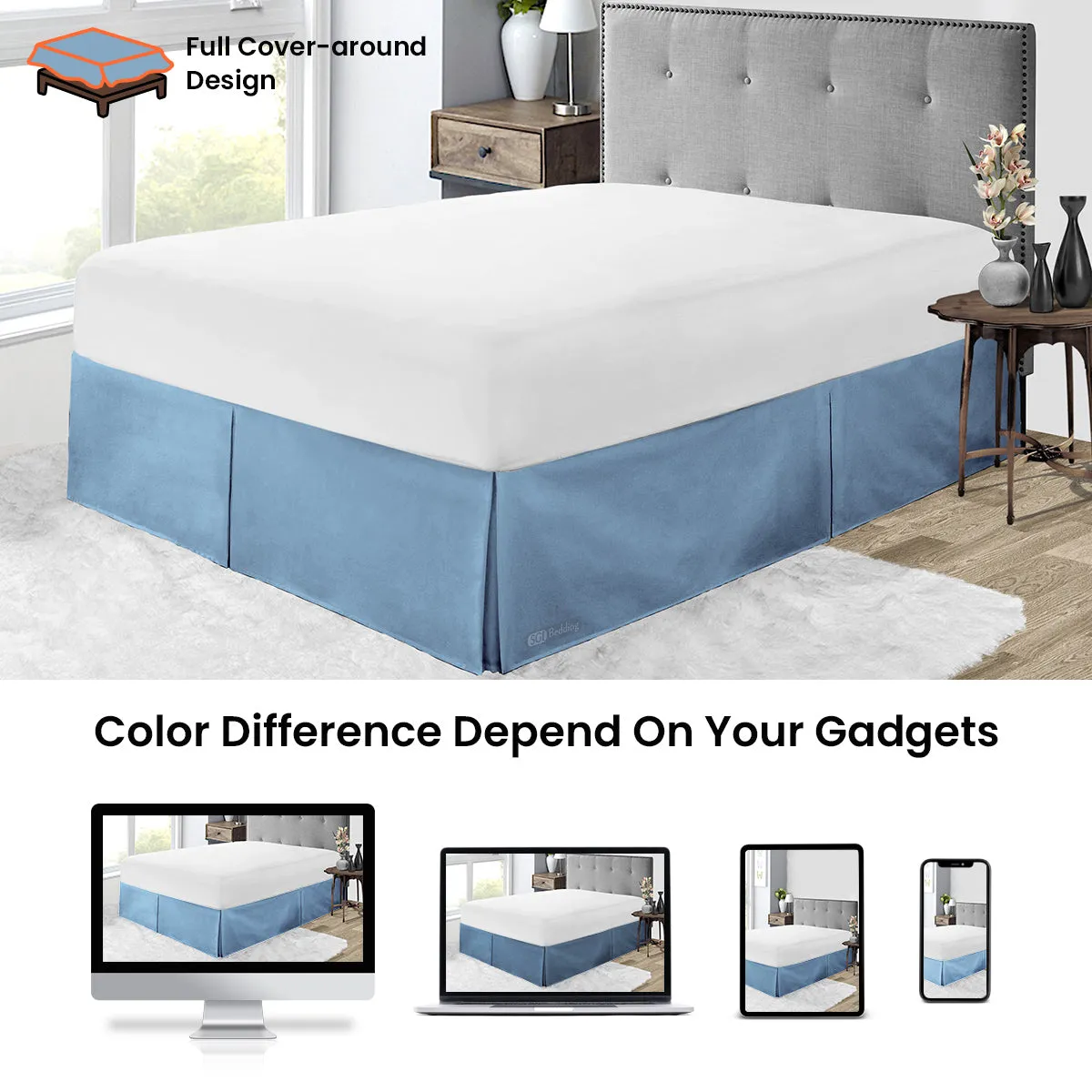 MEDITERRANEAN BLUE PLEATED BED SKIRT