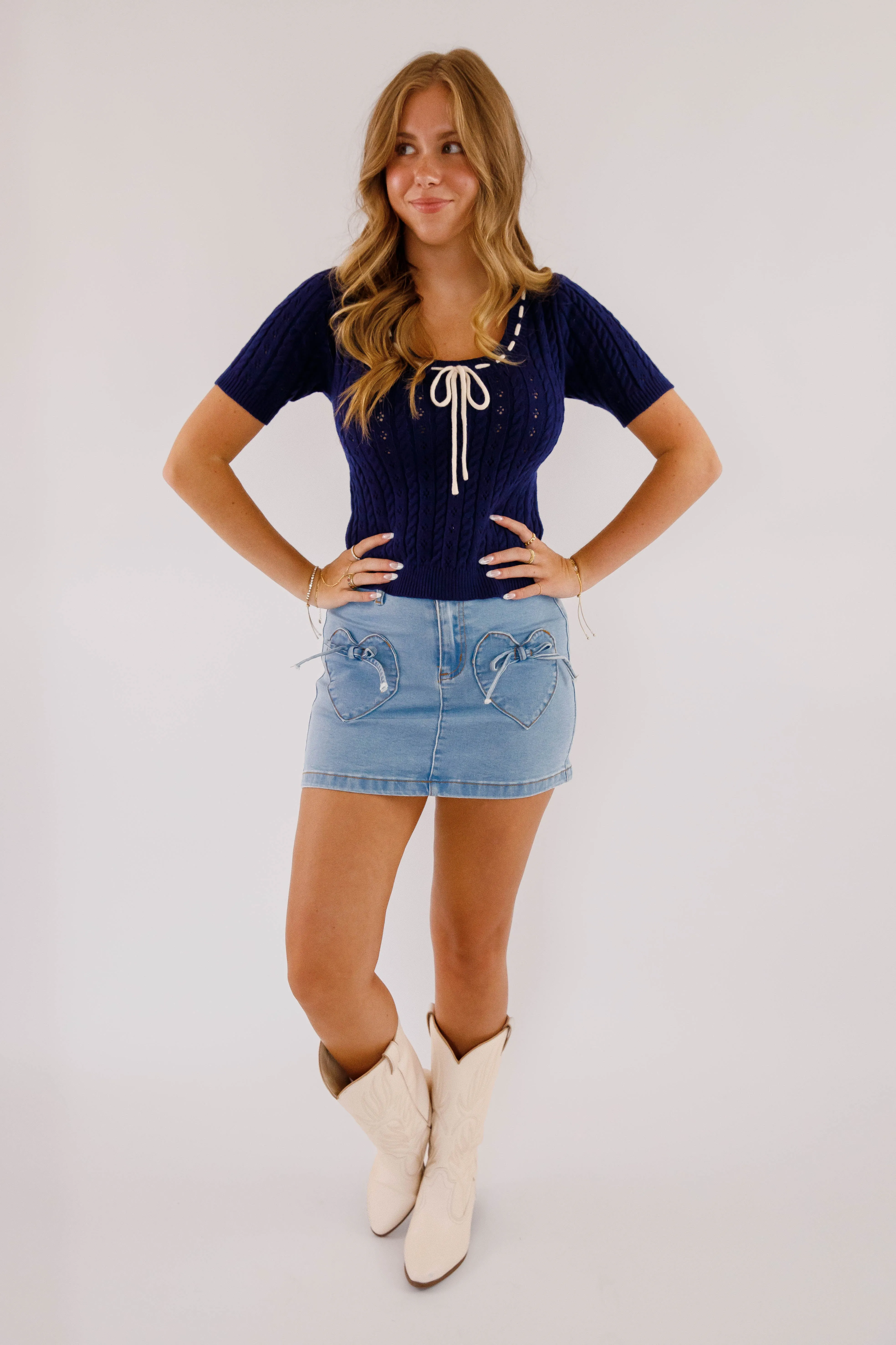 Meet Me Again Denim Mini Skirt Tagless Labeling Work Flex