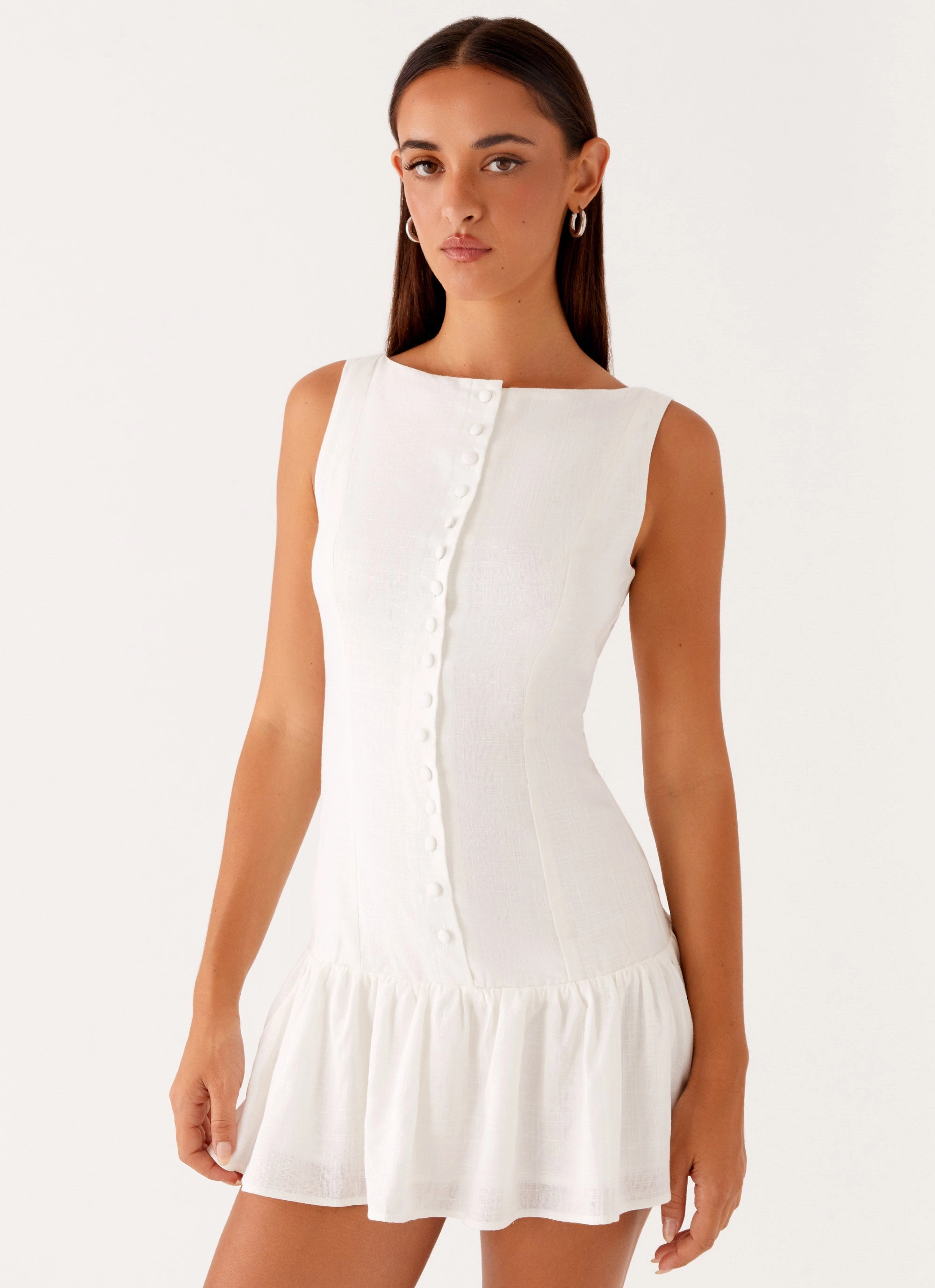 Meggie Linen Mini Dress - White Dreamy Touch packable