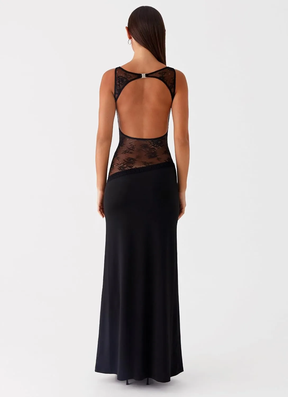 Meiweileya Elegant Bodycon Maxi Dresses for Women 2025 Backless Sleeveless Open Back Mesh Patchwork Cutout Tank Long Dress