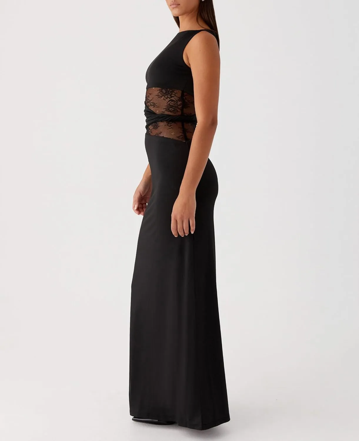 Meiweileya Elegant Bodycon Maxi Dresses for Women 2025 Backless Sleeveless Open Back Mesh Patchwork Cutout Tank Long Dress