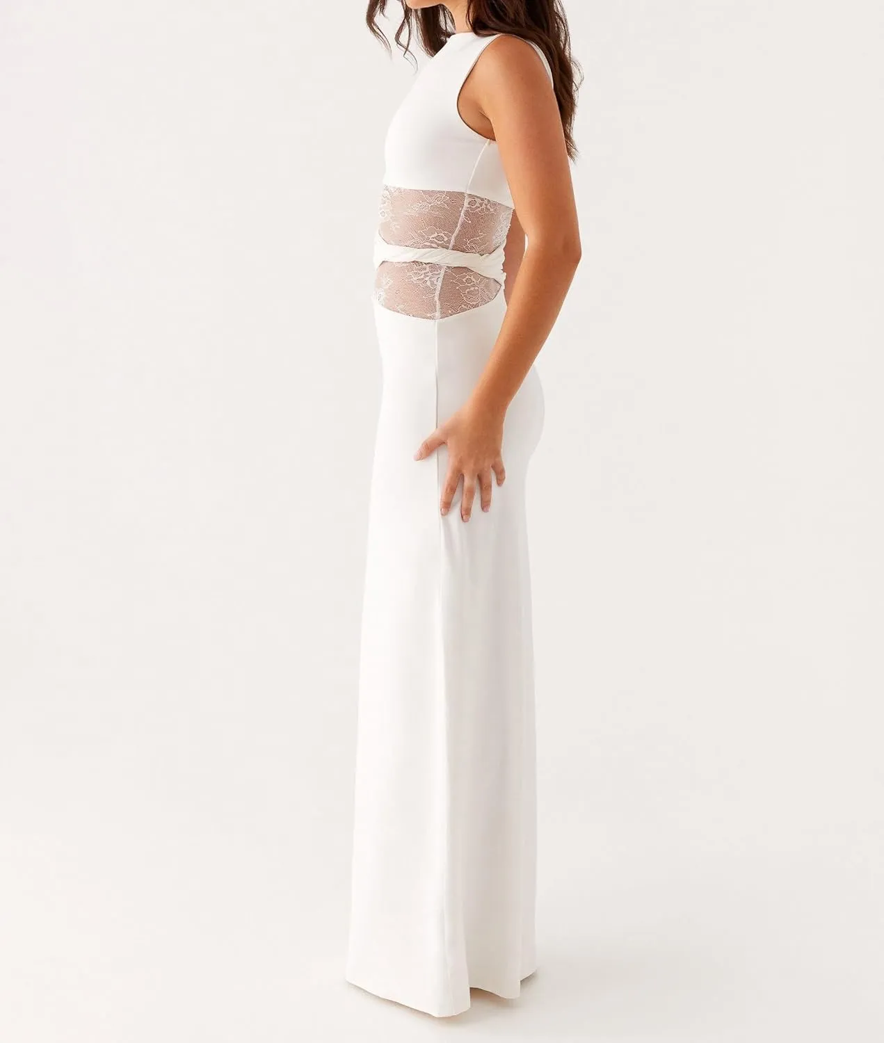 Meiweileya Elegant Bodycon Maxi Dresses for Women 2025 Backless Sleeveless Open Back Mesh Patchwork Cutout Tank Long Dress