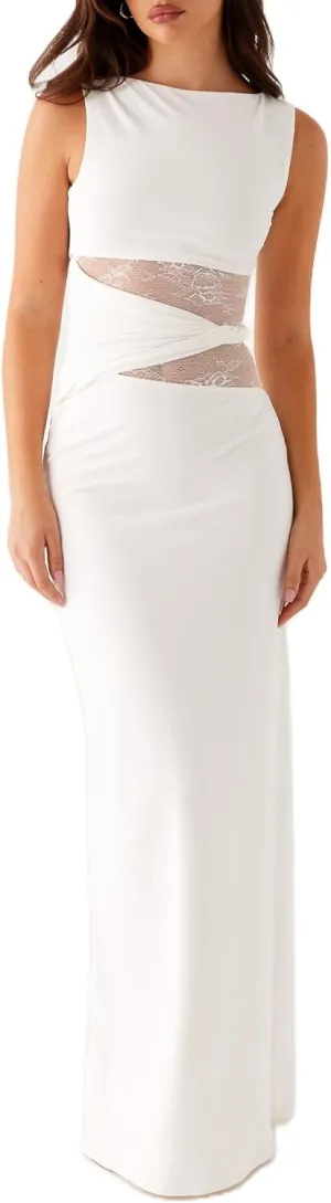Meiweileya Elegant Bodycon Maxi Dresses for Women 2025 Backless Sleeveless Open Back Mesh Patchwork Cutout Tank Long Dress