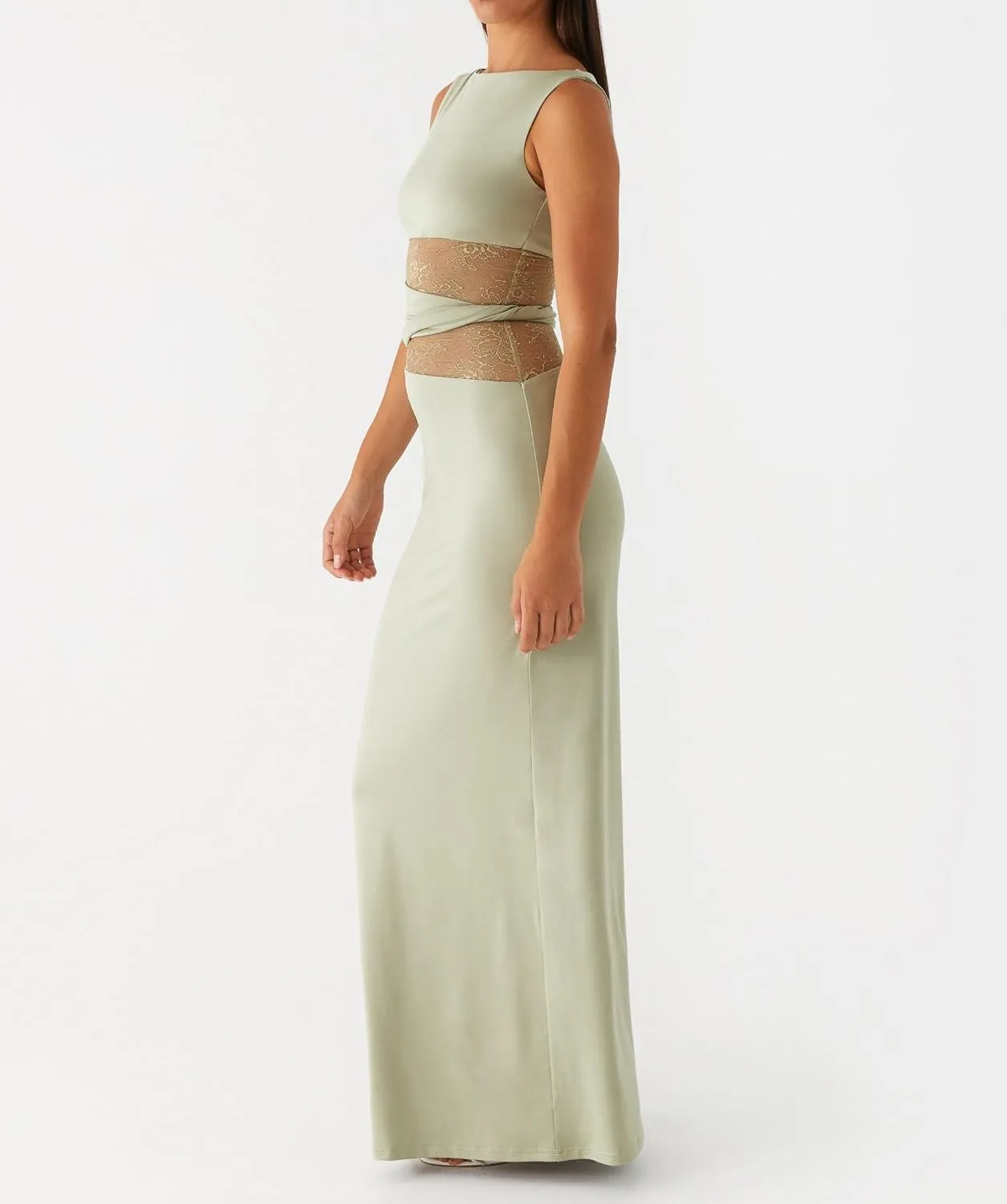 Meiweileya Elegant Bodycon Maxi Dresses for Women 2025 Backless Sleeveless Open Back Mesh Patchwork Cutout Tank Long Dress