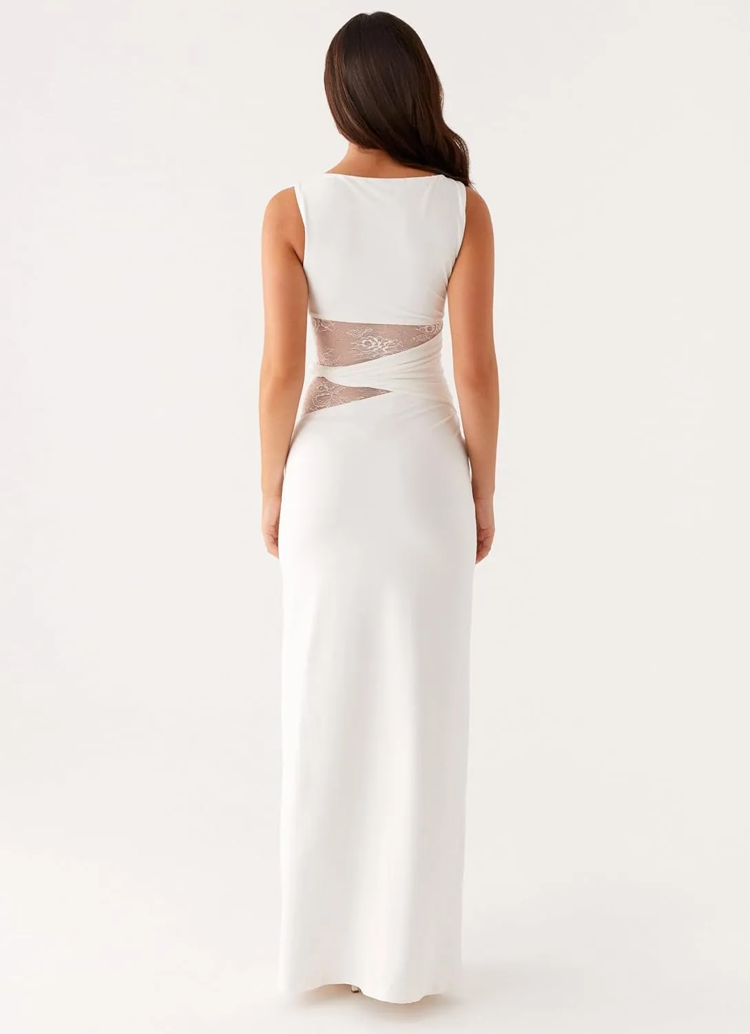 Meiweileya Elegant Bodycon Maxi Dresses for Women 2025 Backless Sleeveless Open Back Mesh Patchwork Cutout Tank Long Dress