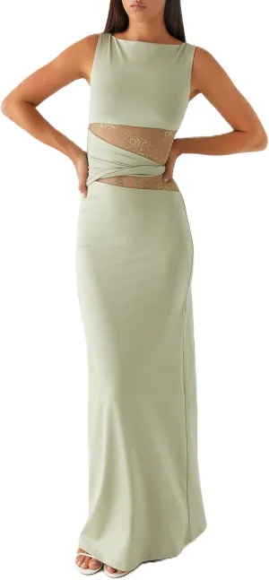 Meiweileya Elegant Bodycon Maxi Dresses for Women 2025 Backless Sleeveless Open Back Mesh Patchwork Cutout Tank Long Dress