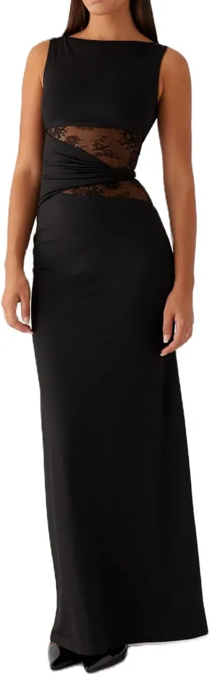 Meiweileya Elegant Bodycon Maxi Dresses for Women 2025 Backless Sleeveless Open Back Mesh Patchwork Cutout Tank Long Dress
