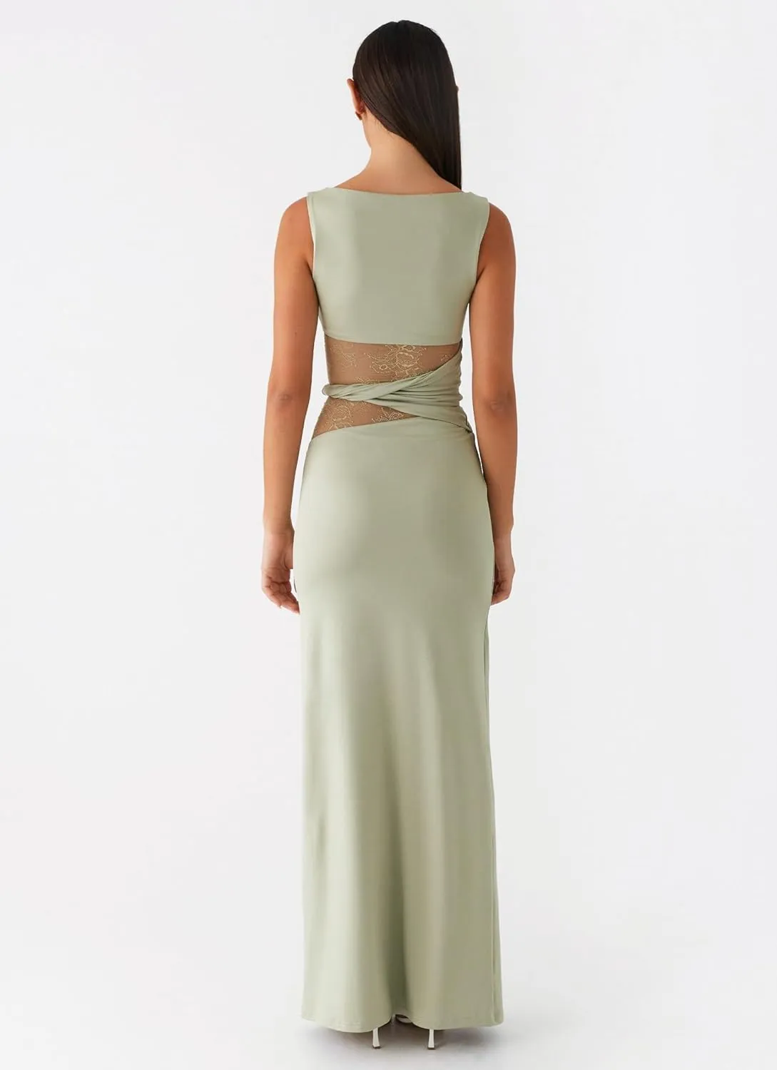 Meiweileya Elegant Bodycon Maxi Dresses for Women 2025 Backless Sleeveless Open Back Mesh Patchwork Cutout Tank Long Dress