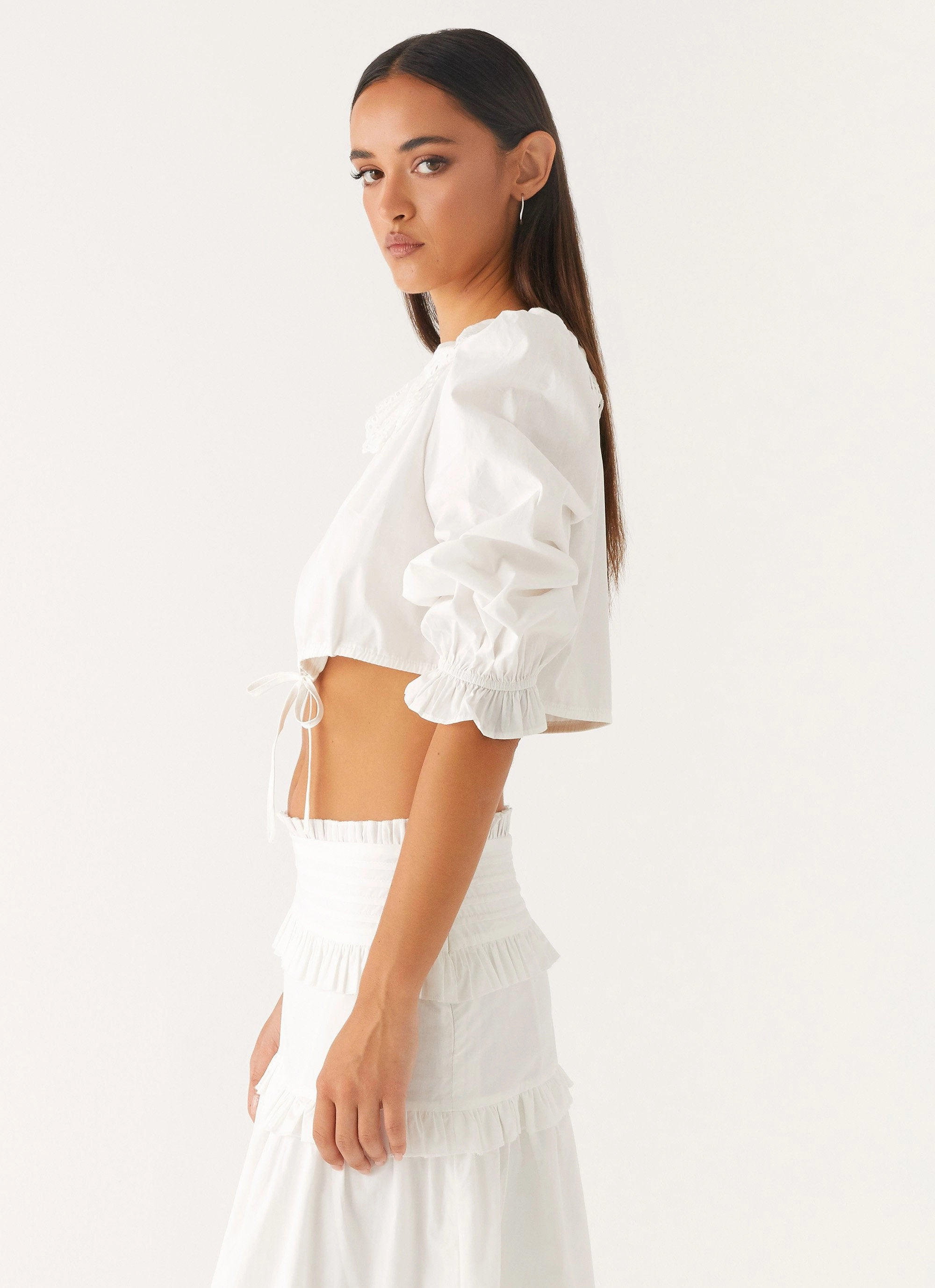 Melania Blouse - White V-neck Shirt EcoCertified Textile