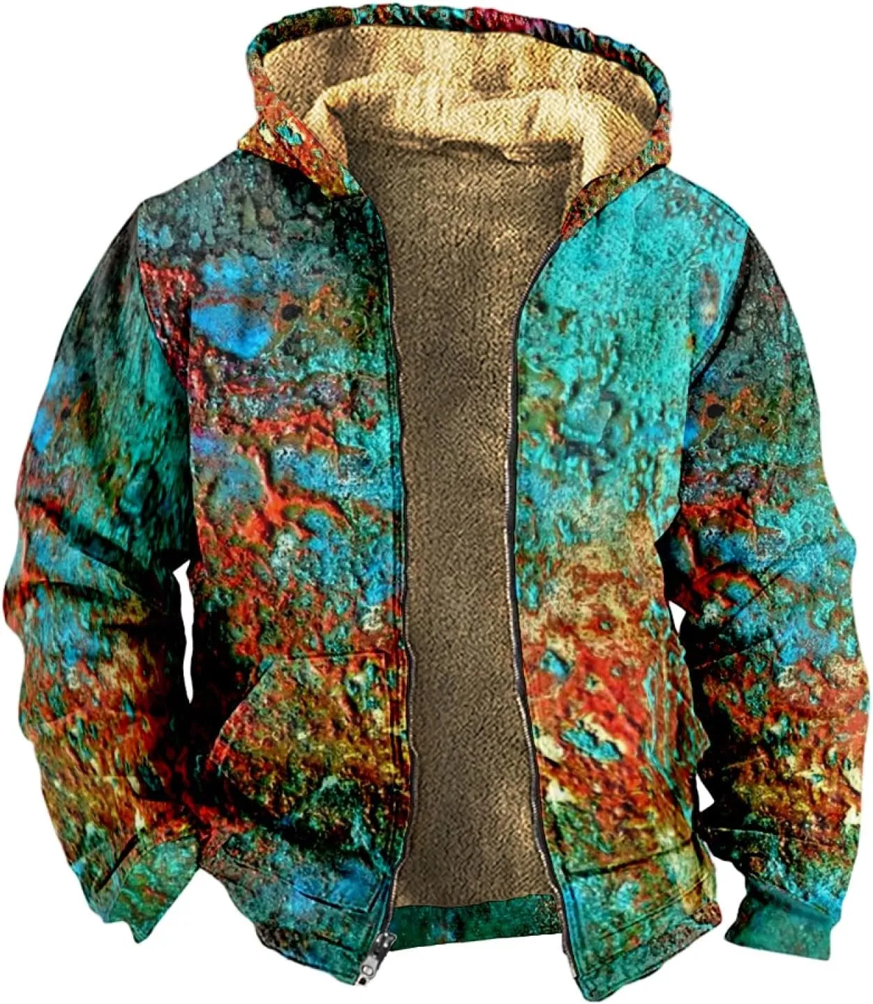 Men Coats Winter With Hood Fleece Lined Zipper Coat Heated Oversized Graphic Sport Jacket
