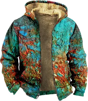 Men Coats Winter With Hood Fleece Lined Zipper Coat Heated Oversized Graphic Sport Jacket
