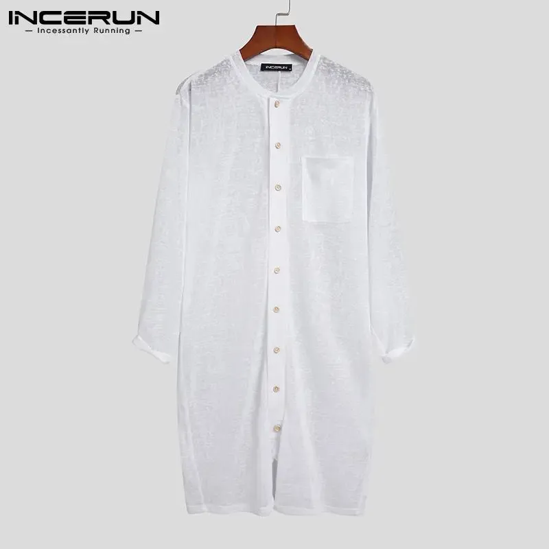 Men Pajamas Rompers Solid Color Homewear O Neck Long Sleeve Button Jumpsuits Cozy Breathable Men Thin Playsuit Nightwear INCERUN L S4593669