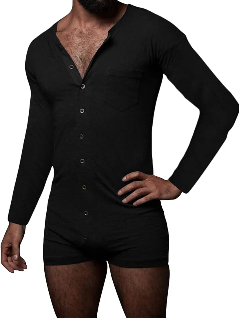 Men Pajamas Rompers Solid Color Homewear O Neck Long Sleeve Button Jumpsuits Cozy Breathable Men Thin Playsuit Nightwear INCERUN L S4593669