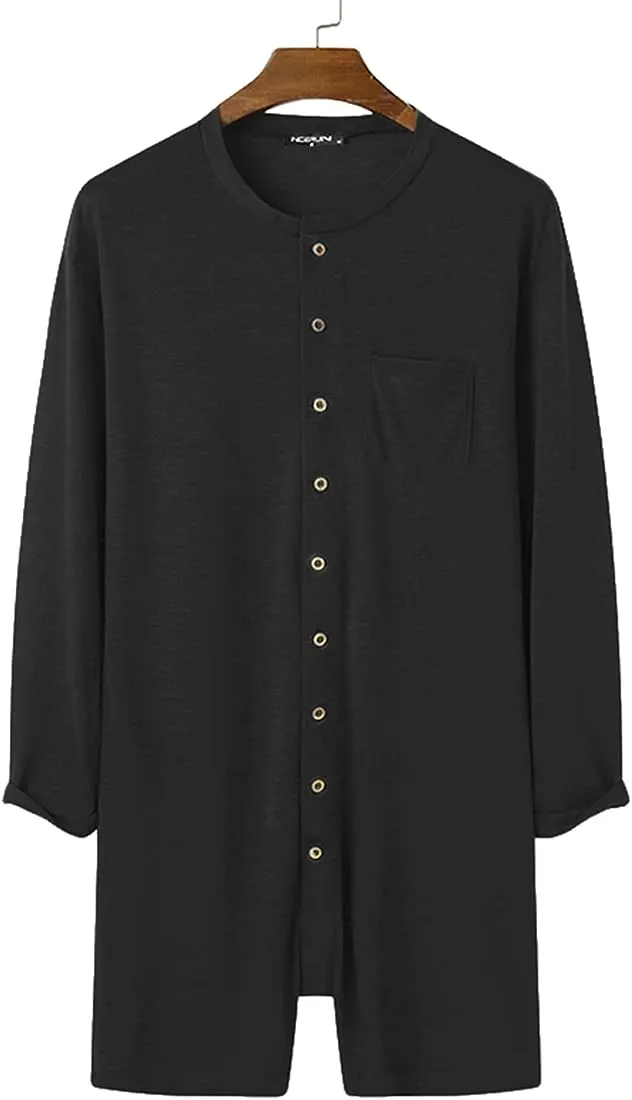 Men Pajamas Rompers Solid Color Homewear O Neck Long Sleeve Button Jumpsuits Cozy Breathable Men Thin Playsuit Nightwear INCERUN L S4593669