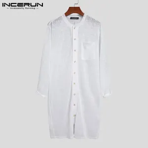 Men Pajamas Rompers Solid Color Homewear O Neck Long Sleeve Button Jumpsuits Cozy Breathable Men Thin Playsuit Nightwear INCERUN L S4593669