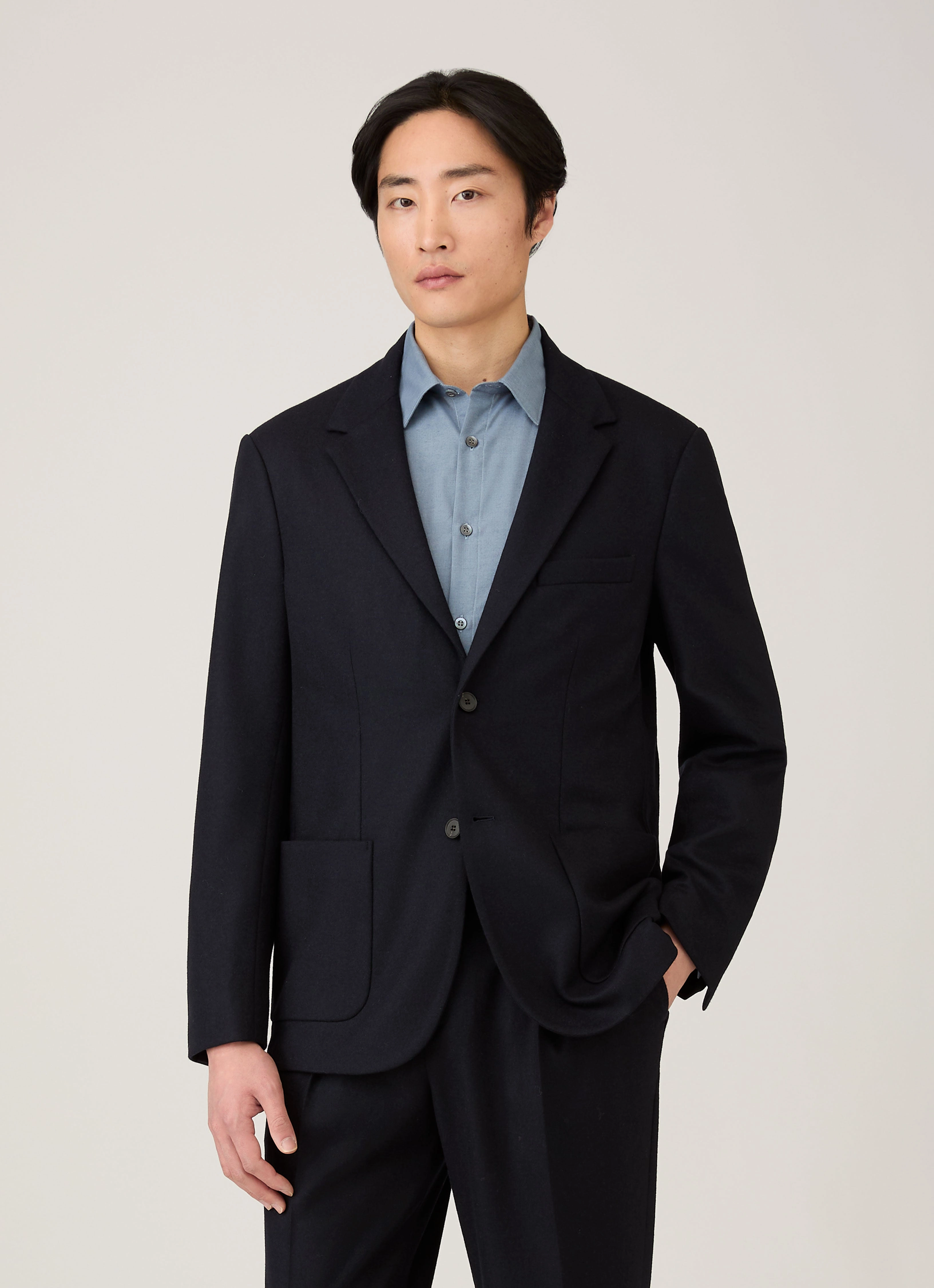 Men's Boiled Wool Blazer in Navy Casual Style Comfort Shield