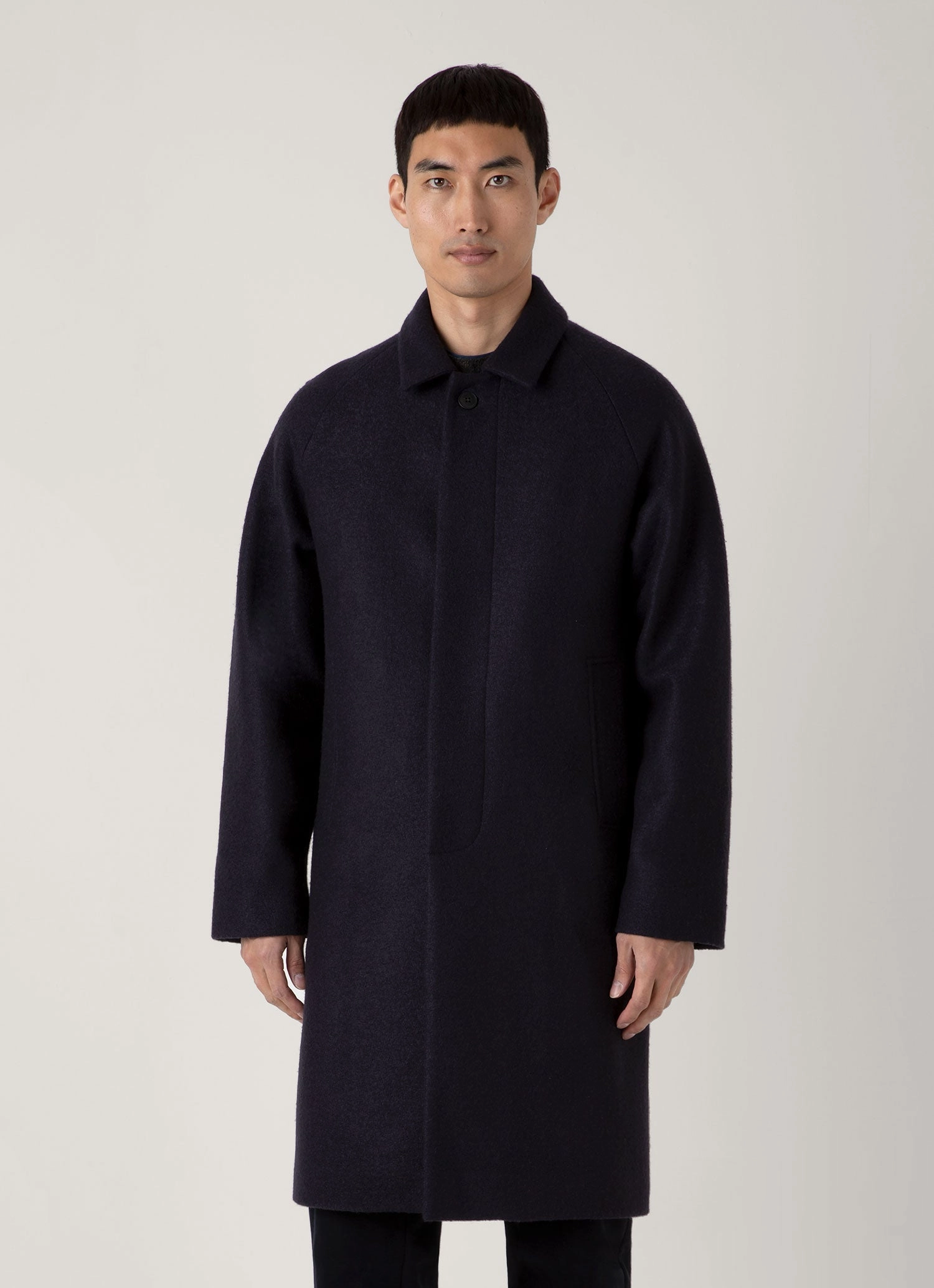 Men's Boiled Wool Car Coat in Navy Windproof Fit