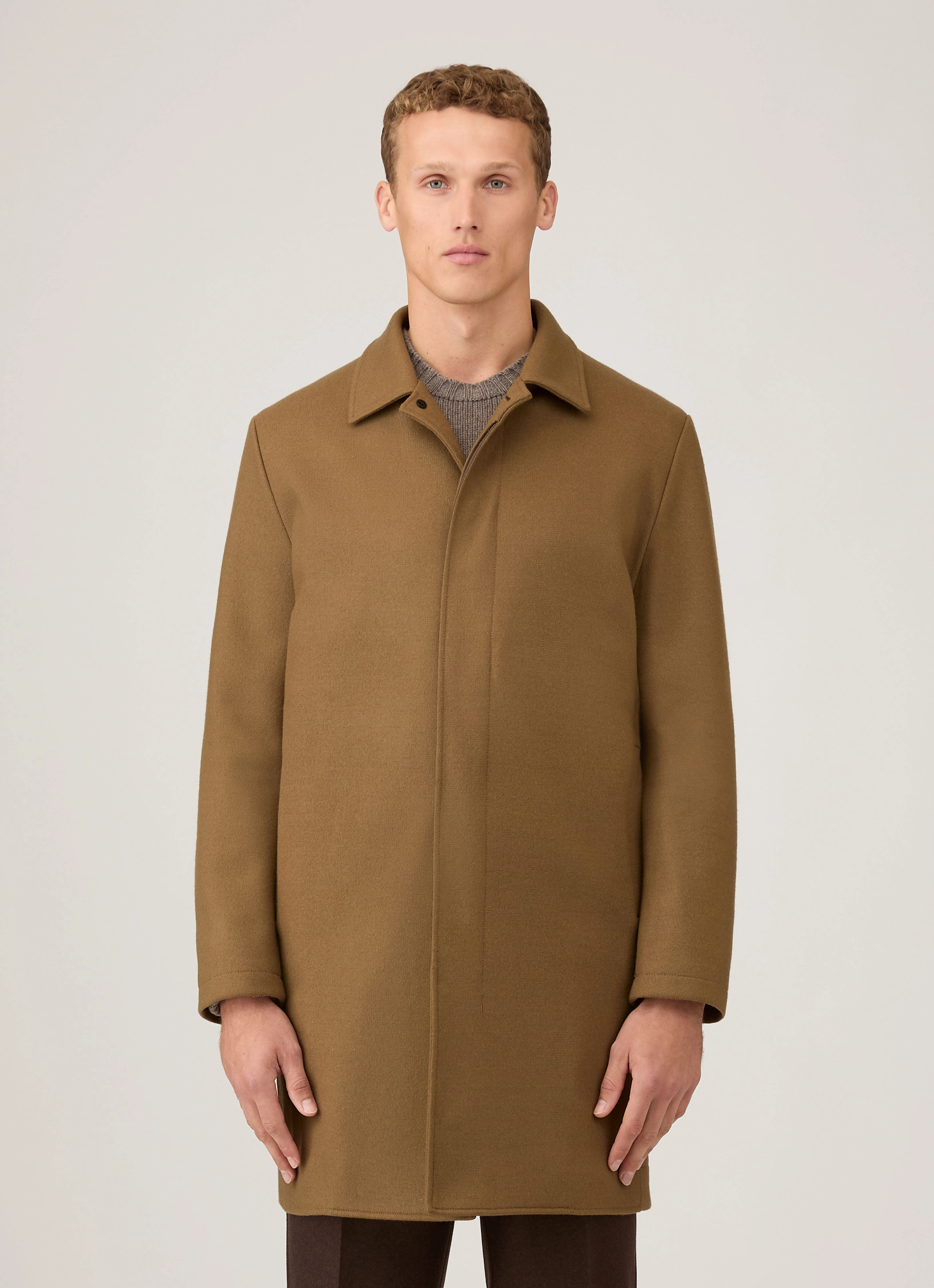 Men's Boiled Wool Coat in Mole Toothbrush