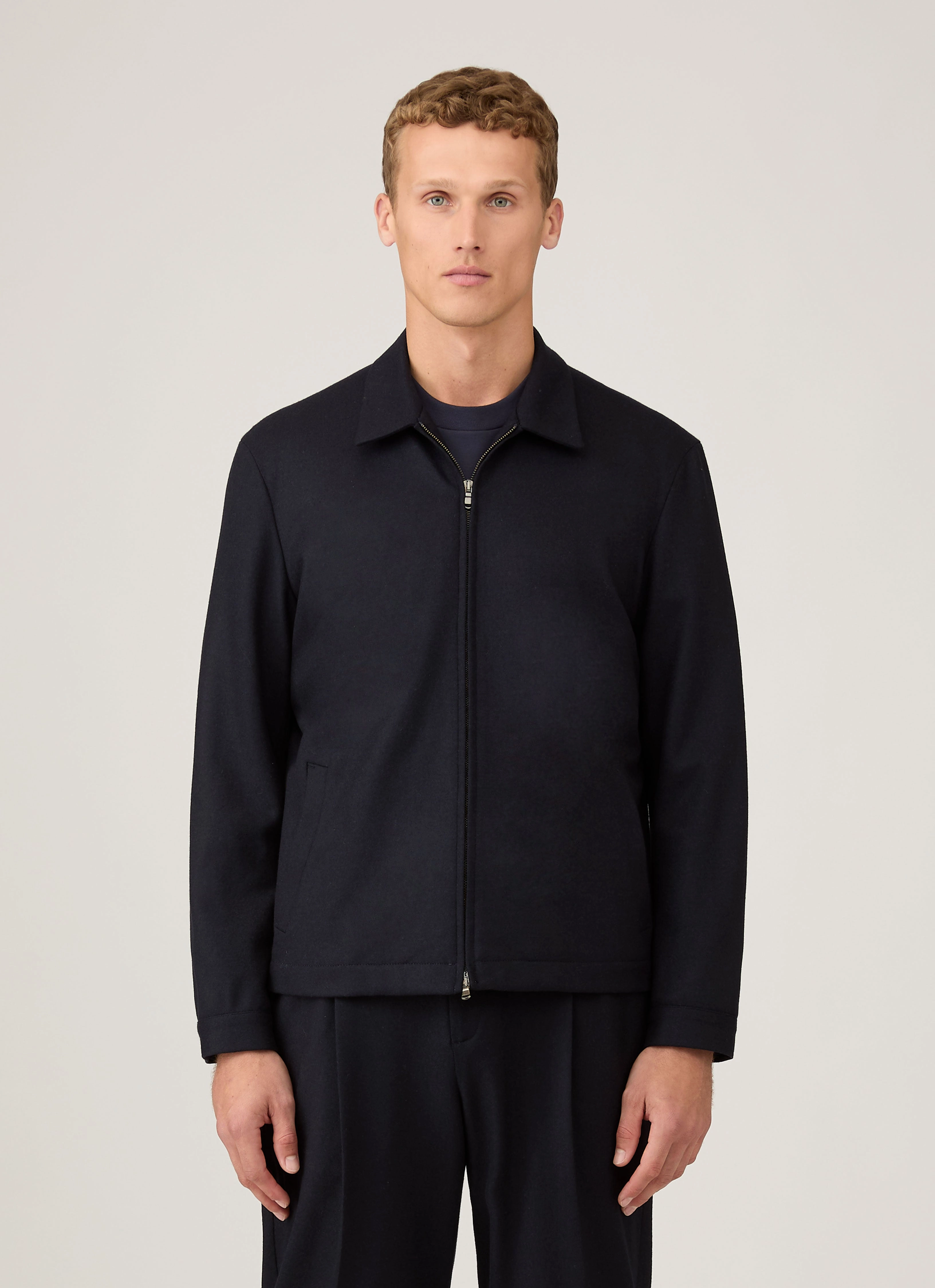 Men's Boiled Wool Harrington Jacket in Navy Awareness