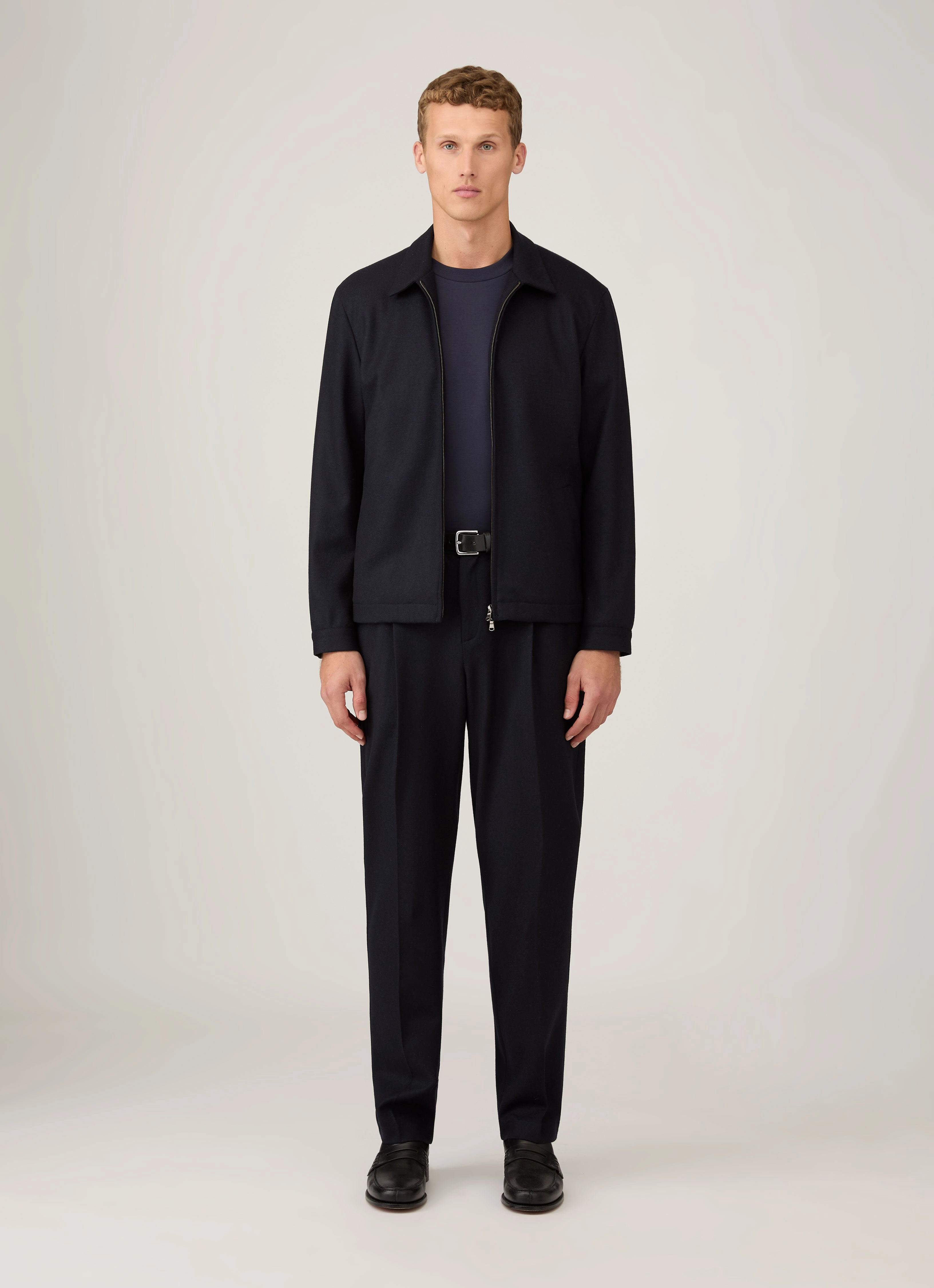 Men's Boiled Wool Harrington Jacket in Navy Reflective Safety Details