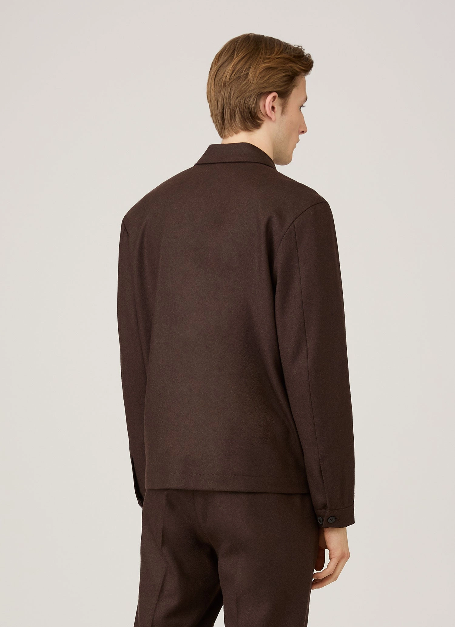 Sleek Outerwear Men's Boiled Wool Harrington Jacket in Truffle