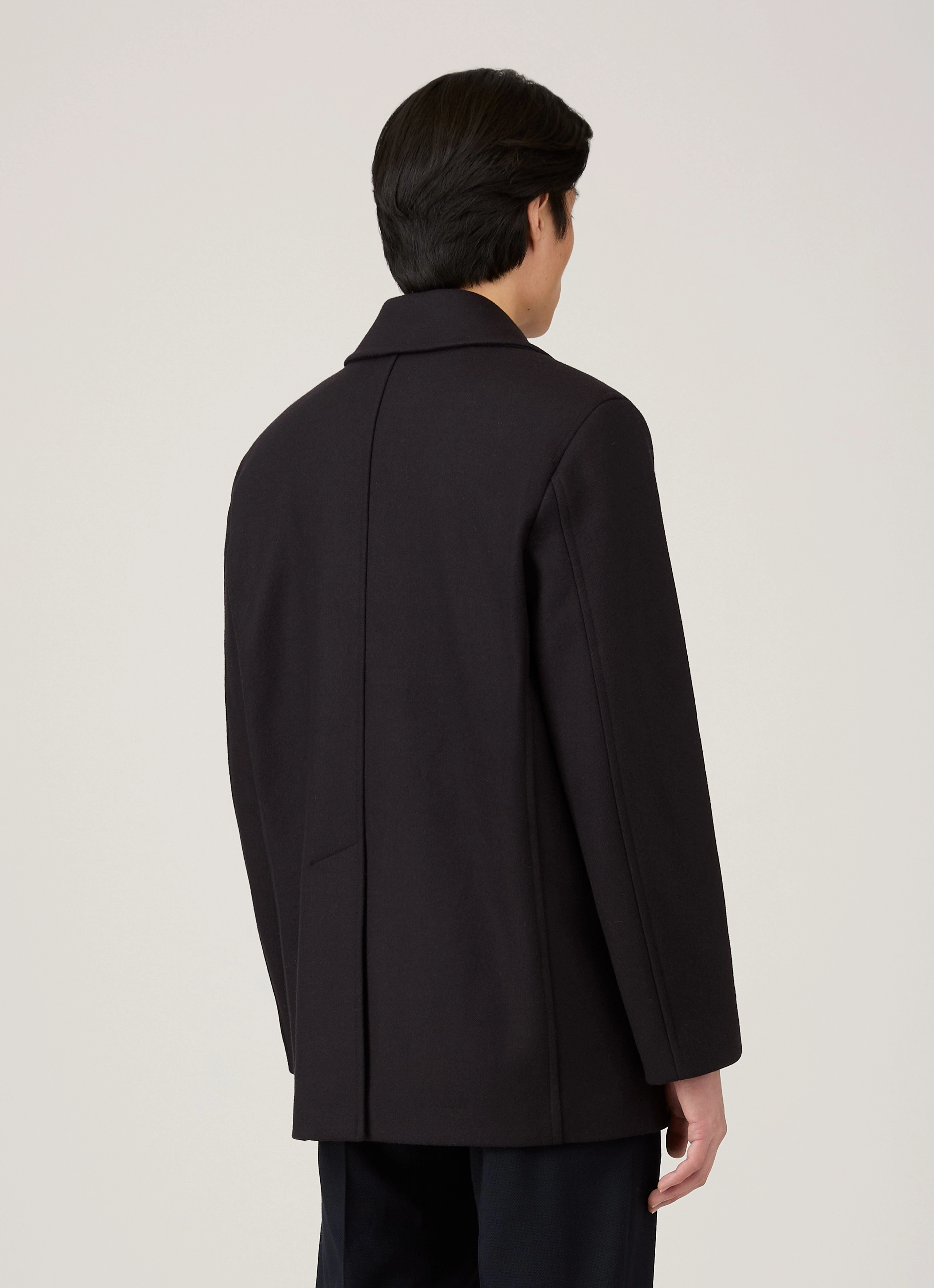 Men's Boiled Wool Pea Coat in Navy suitable for work uniforms