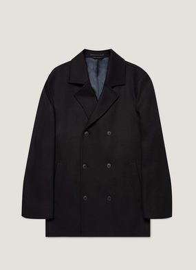 Men's Boiled Wool Pea Coat in Navy Printer Heat Reflective Tech Men's Boiled Wool Pea Coat in Navy