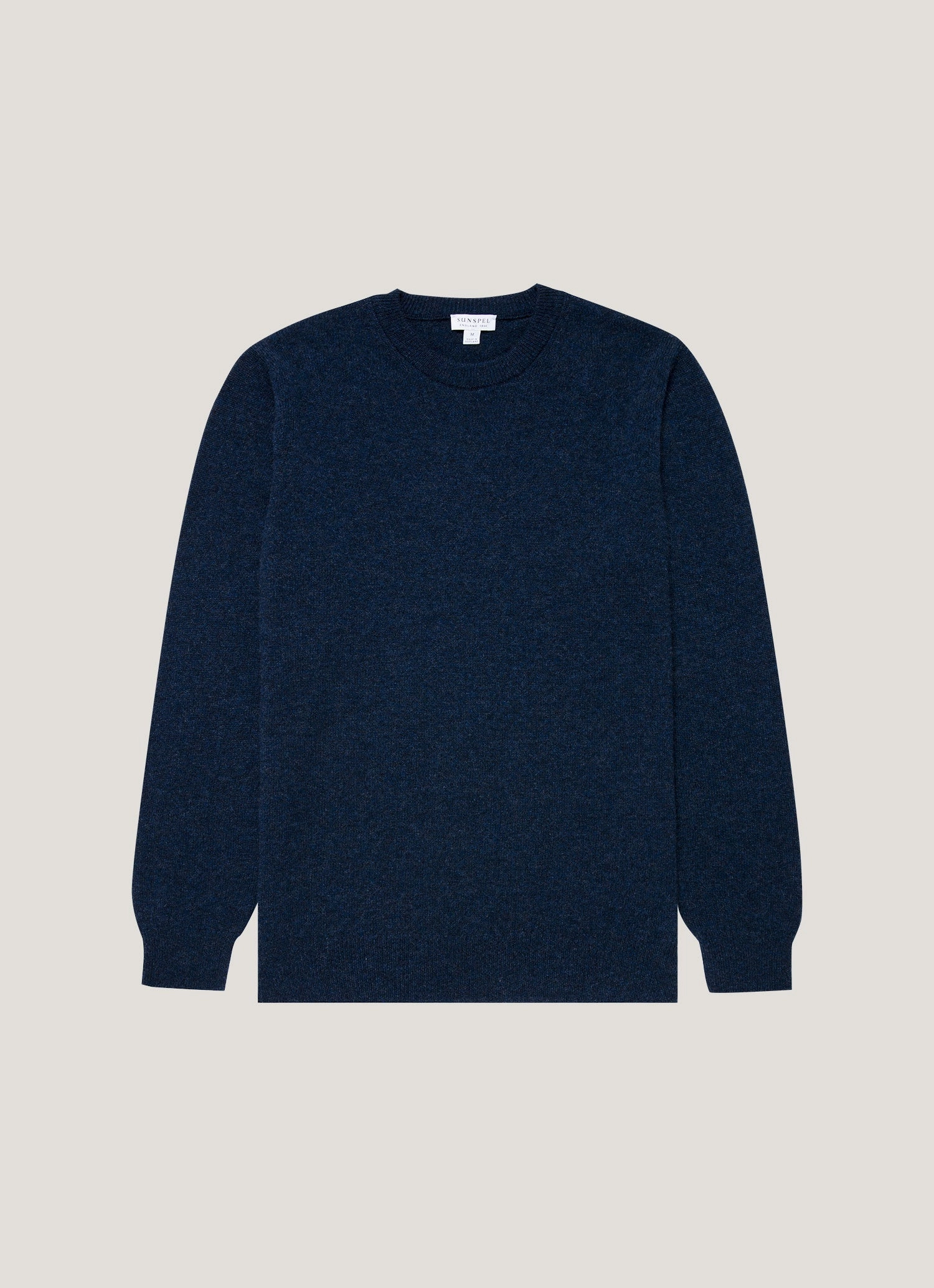 Men's Cashmere Crew Neck Jumper in Navy Melange Circular Knit Design
