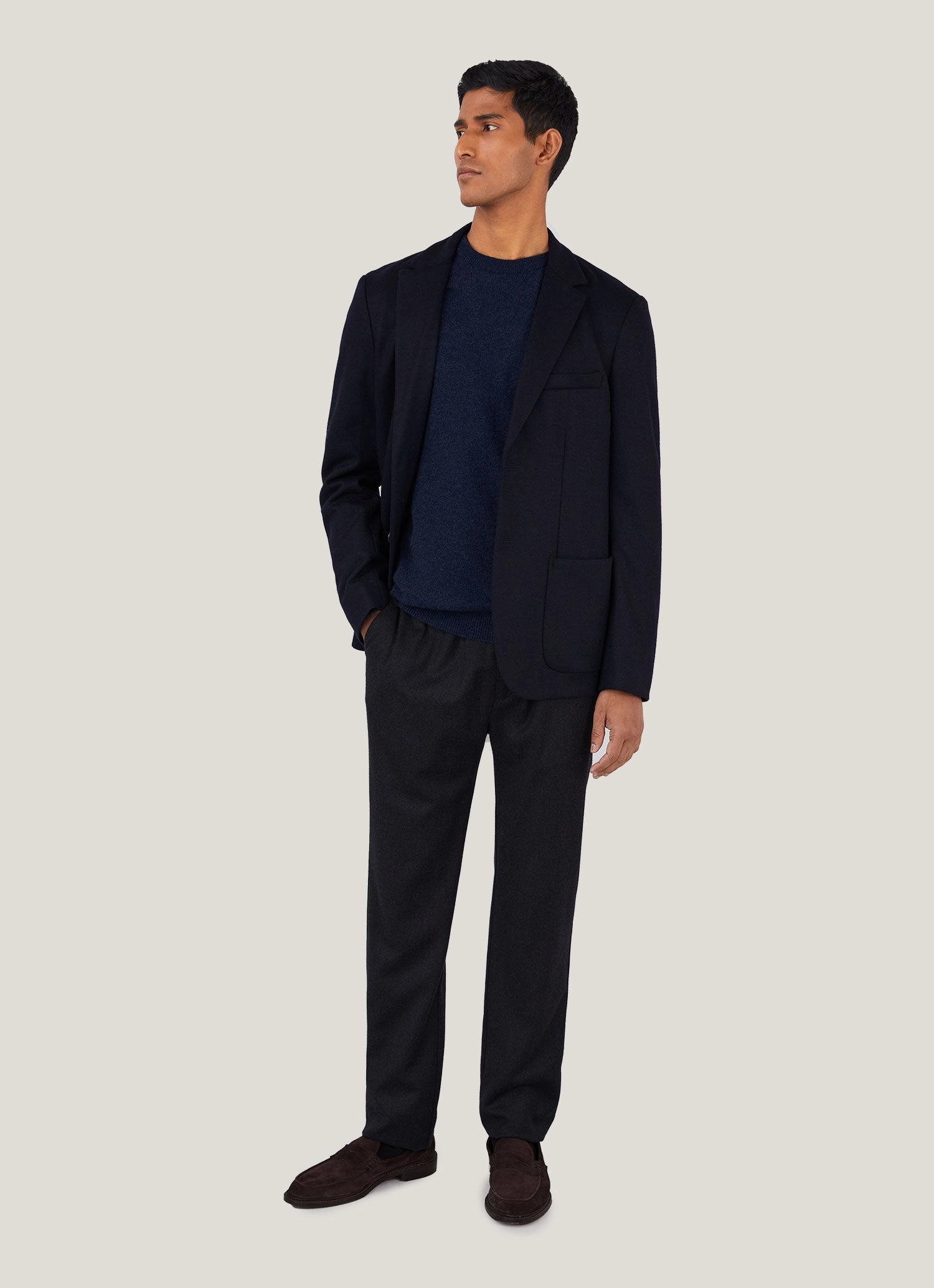 Men's Cashmere Crew Neck Jumper in Navy Melange Core Style Transitional Layer