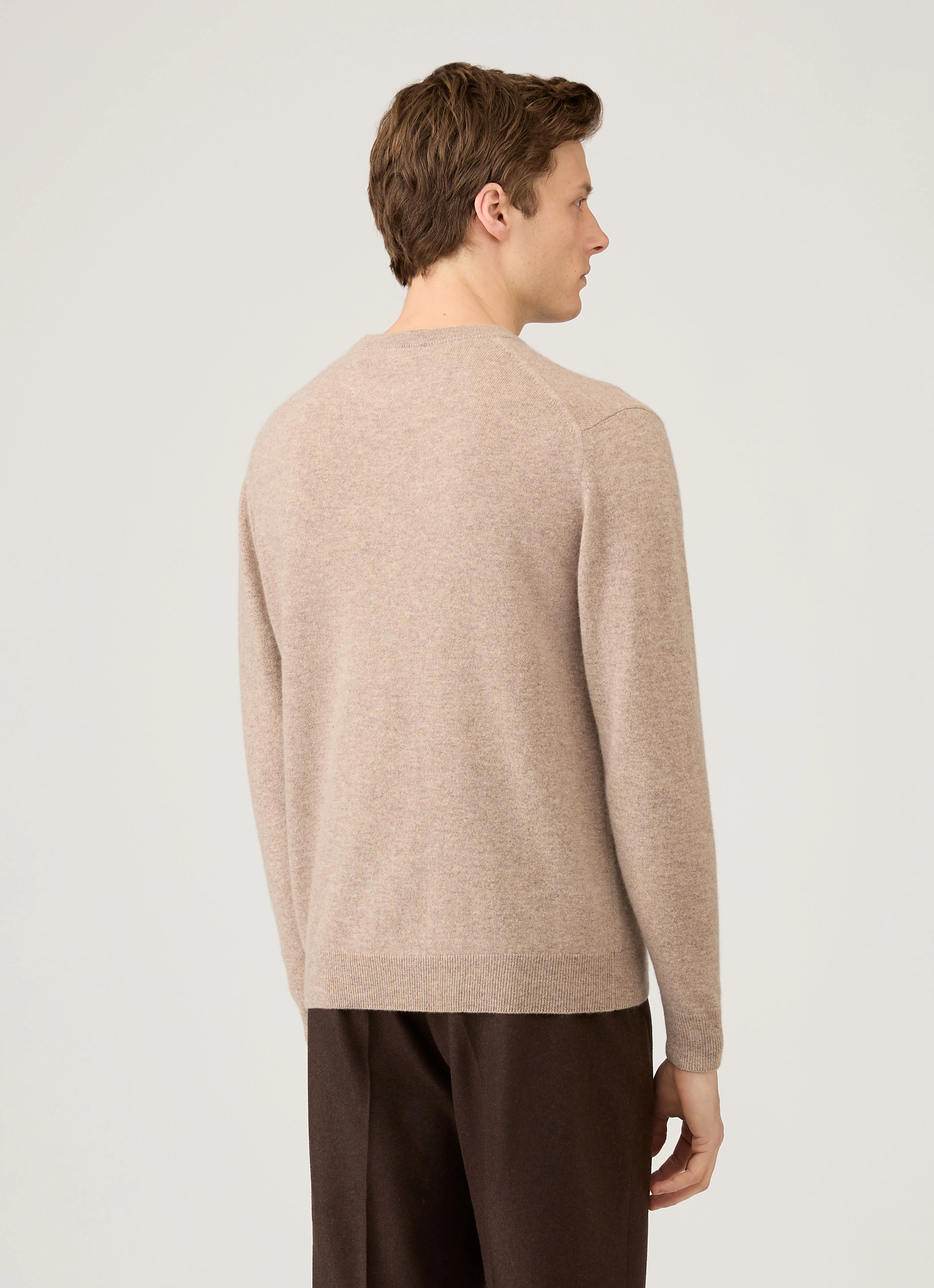 HighDensity Weave FadeResistant Color Men's Cashmere Crew Neck Jumper in Oatmeal Melange