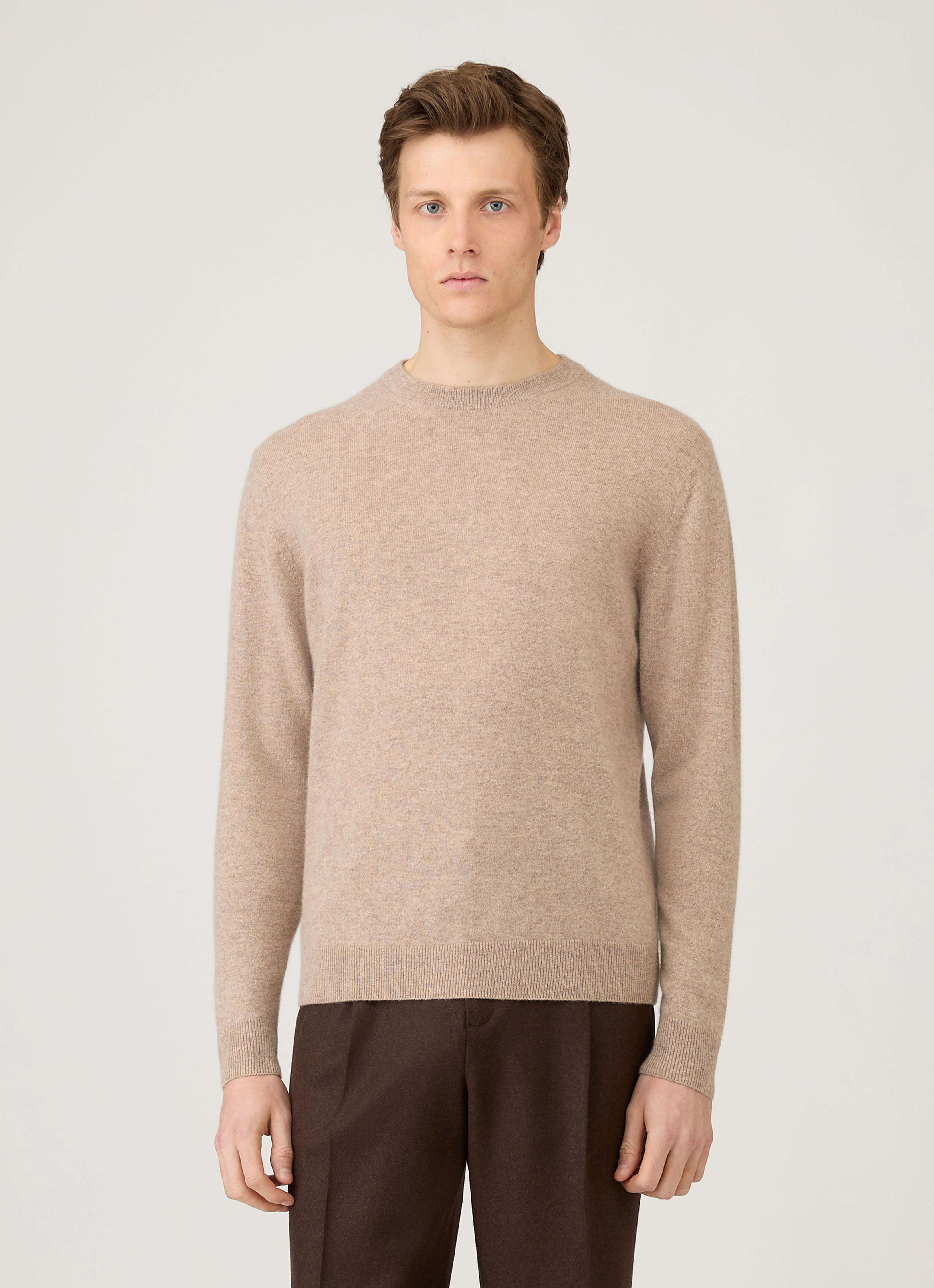 Smart Fit Men's Cashmere Crew Neck Jumper in Oatmeal Melange