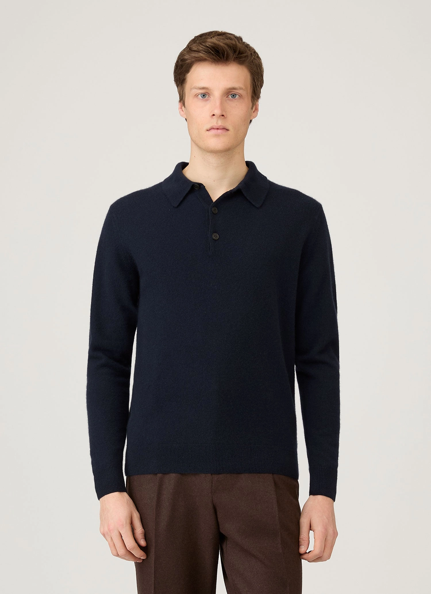 Summer Vacation Timeless Look Men's Cashmere Polo Shirt in Navy