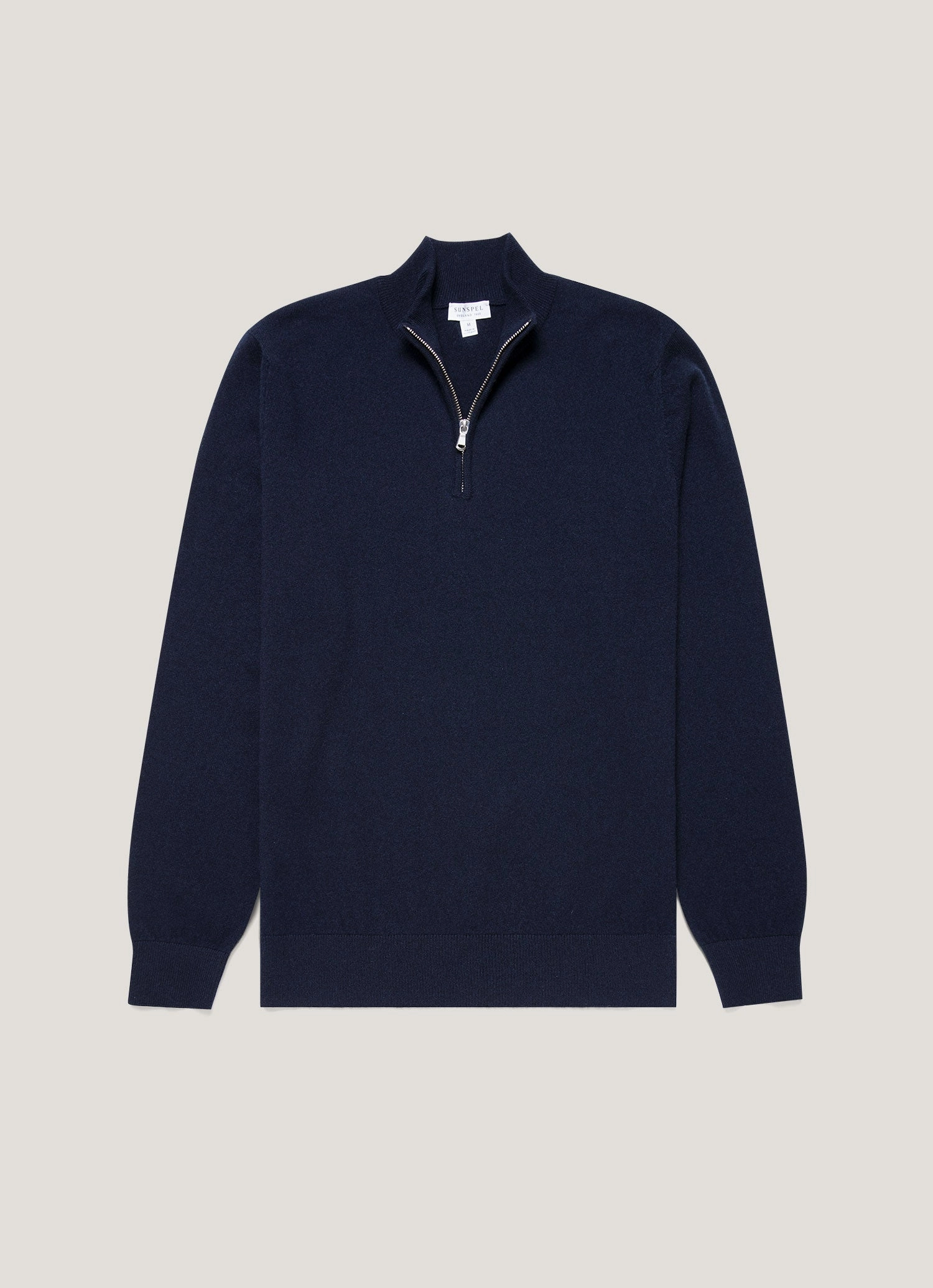 Seamless construction Men's Cashmere Zip Neck Jumper in Navy