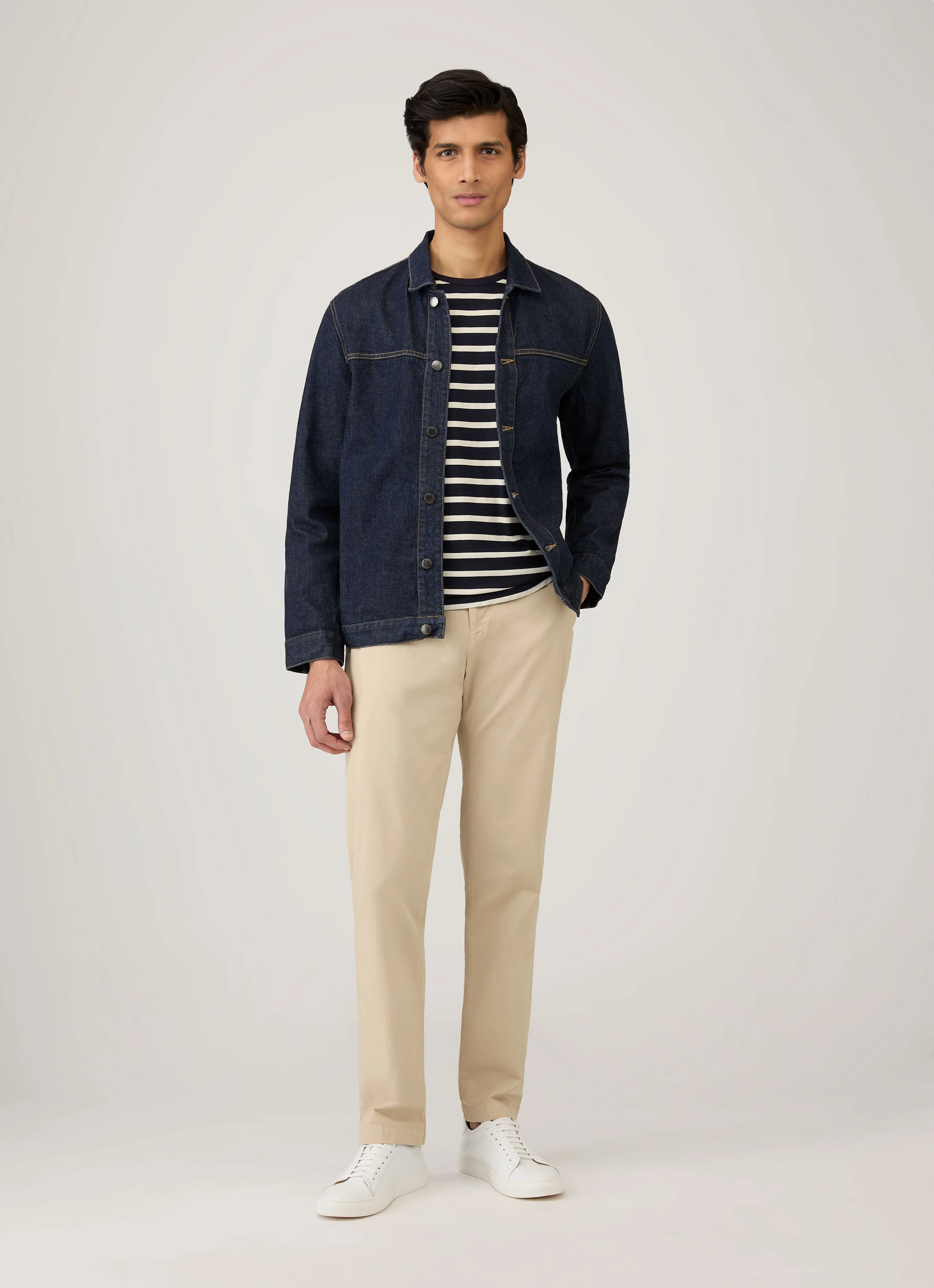 Men's Classic T-shirt in Navy/Ecru Breton Stripe Flexible Weave