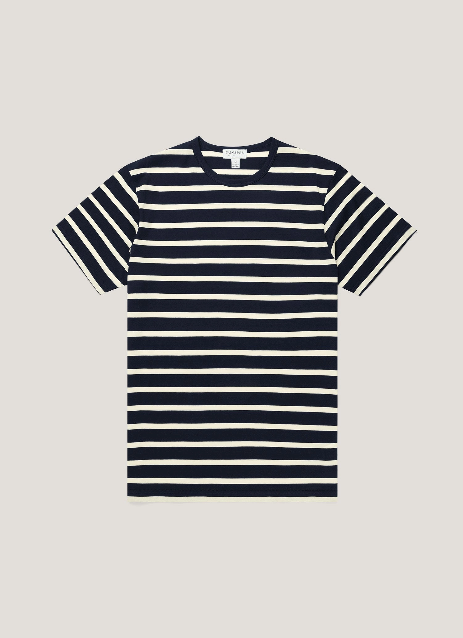 Men's Classic T-shirt in Navy/Ecru Breton Stripe Low Impact Processing Slim Fit Design