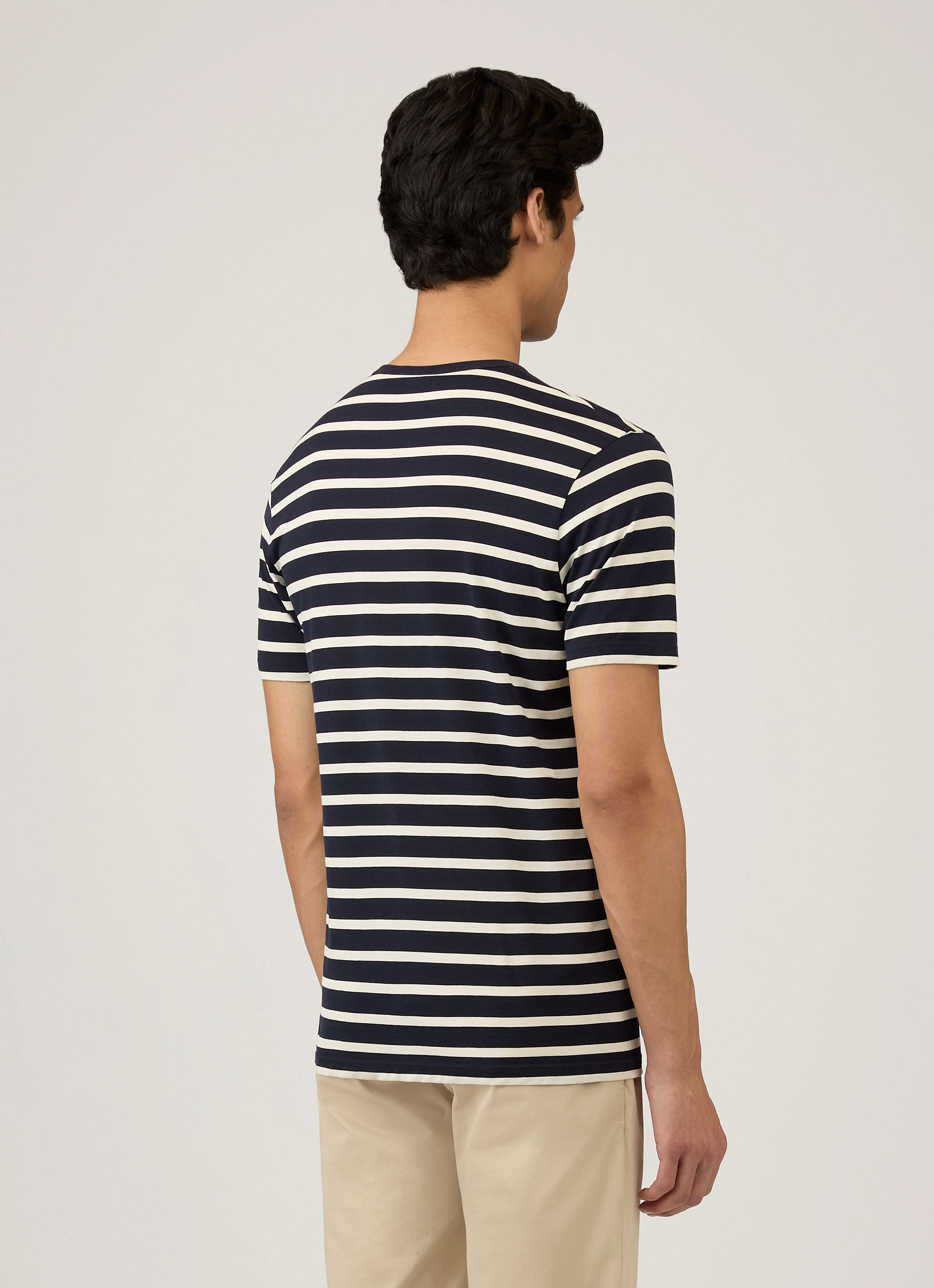 Comfort Stretch Wear Quality Layer Men's Classic T-shirt in Navy/Ecru Breton Stripe