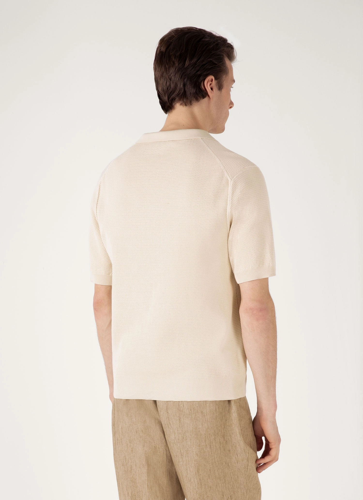 Travel Staple Flexible Design Men's Compact Mesh Knit Polo Shirt in Ecru