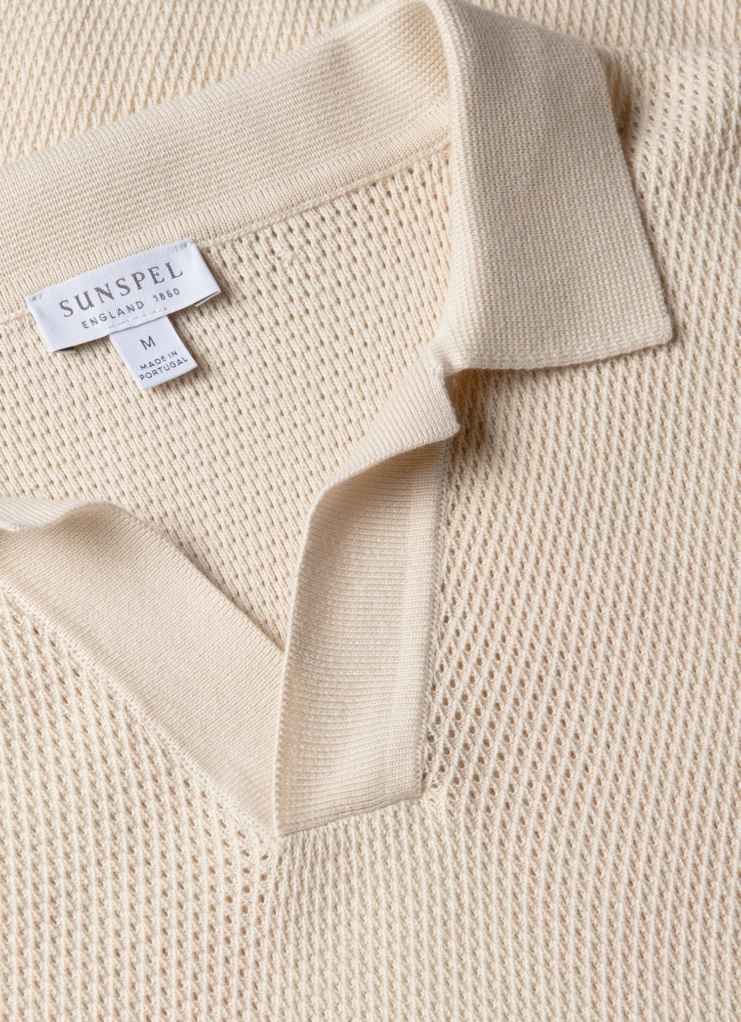 Men's Compact Mesh Knit Polo Shirt in Ecru Non Restrictive Cuff Everyday Shirt