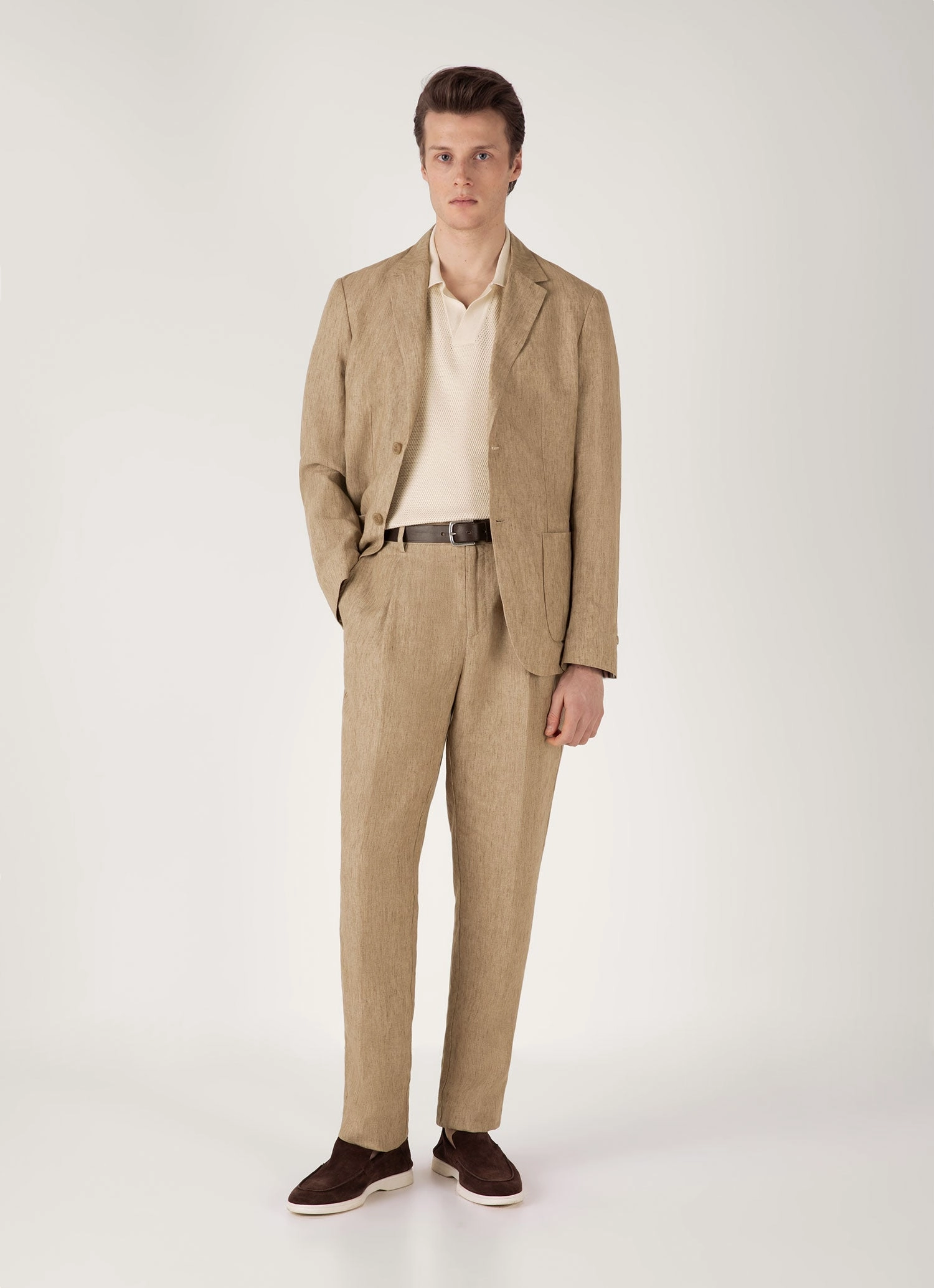 Men's Compact Mesh Knit Polo Shirt in Ecru Unstructured Hem