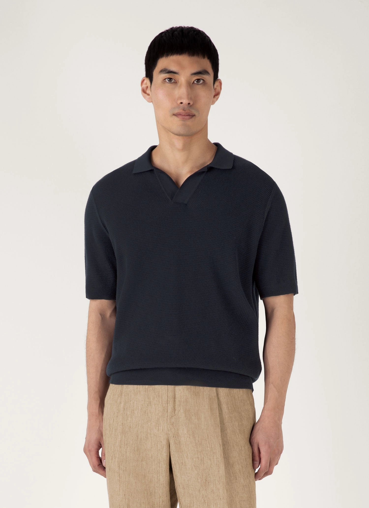 Premium Comfort Trendy Prints Men's Compact Mesh Knit Polo Shirt in Navy