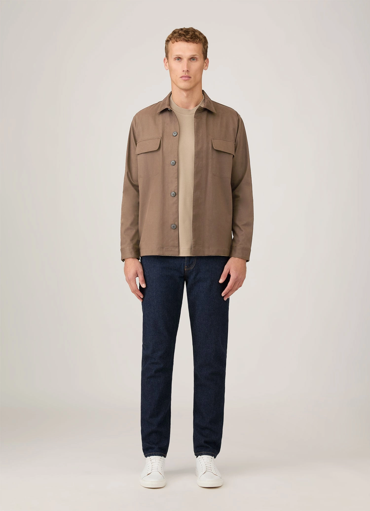 Men's Cotton Cashmere Overshirt in Dark Stone Fedora