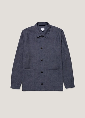 Men's Cotton Linen Twill Twin Pocket Jacket in Denim Blue Reinforced Seams Men's Cotton Linen Twill Twin Pocket Jacket in Denim Blue Windproof Construction