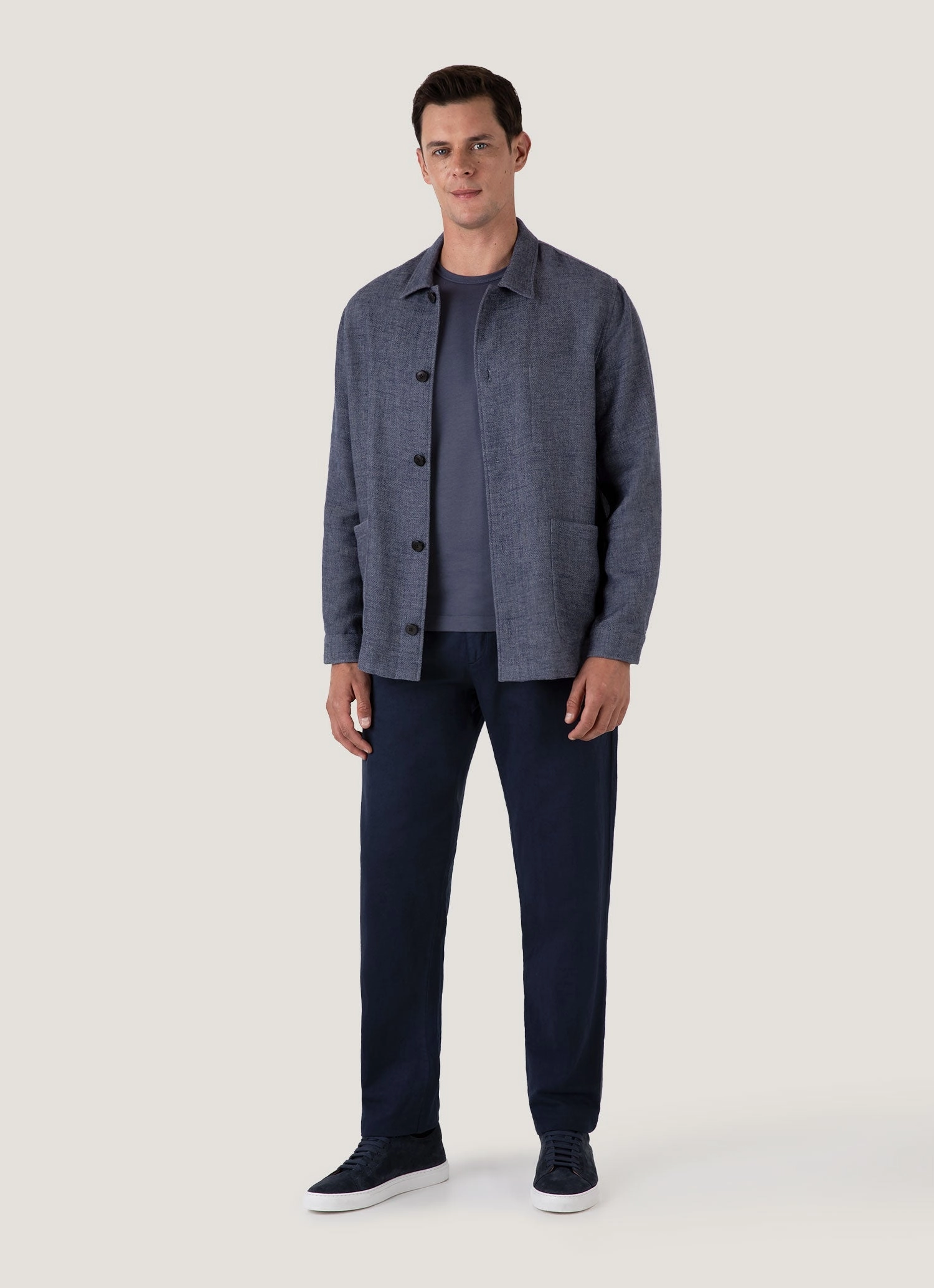 home - party Men's Cotton Linen Twill Twin Pocket Jacket in Denim Blue