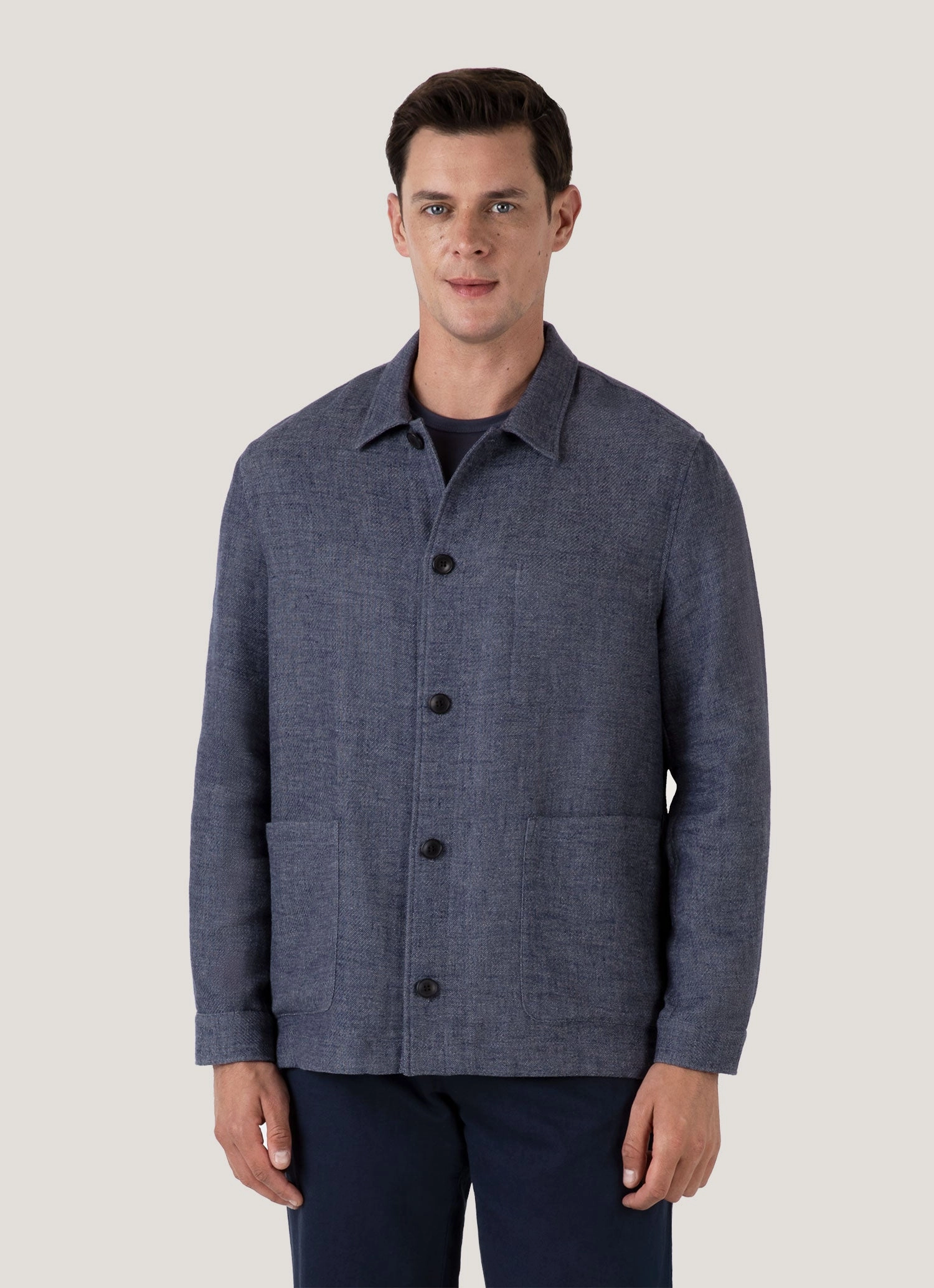 Timeless Comfort Men's Cotton Linen Twill Twin Pocket Jacket in Denim Blue