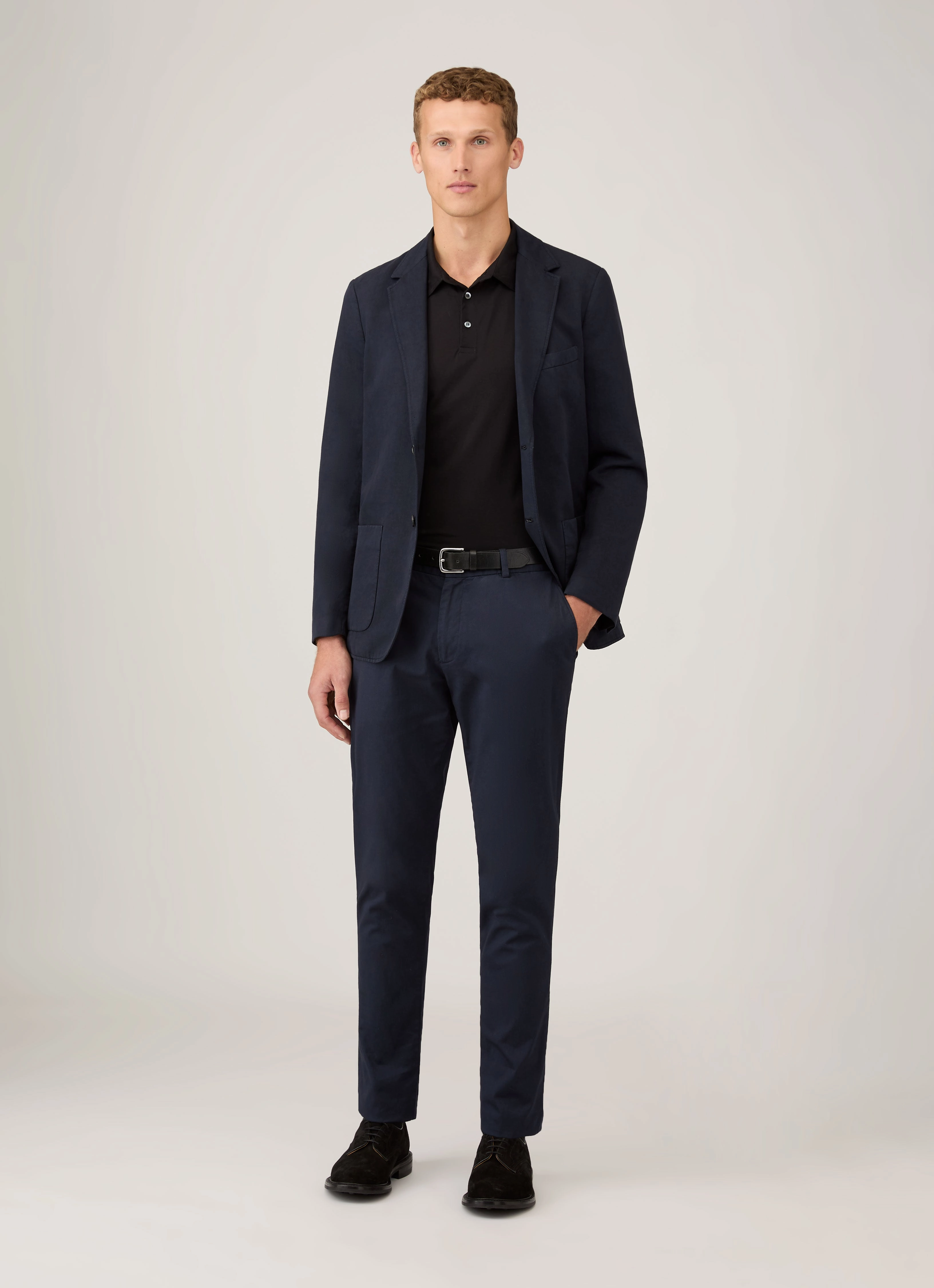Streamlined Form Urban Cool Men's Cotton Linen Unstructured Blazer in Navy