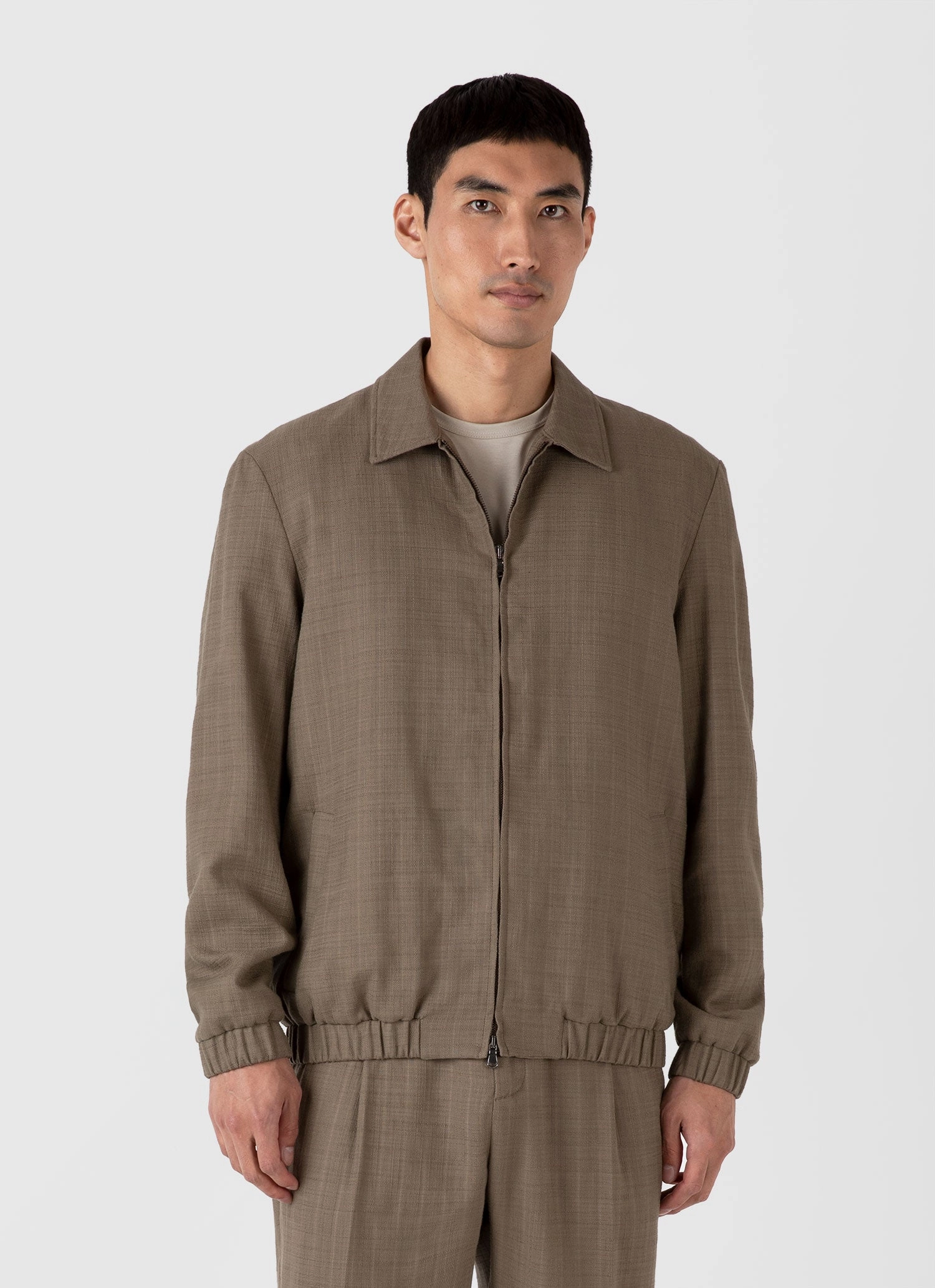 Shaving-cream Men's Cotton Raffia Blouson Jacket in Dark Stone