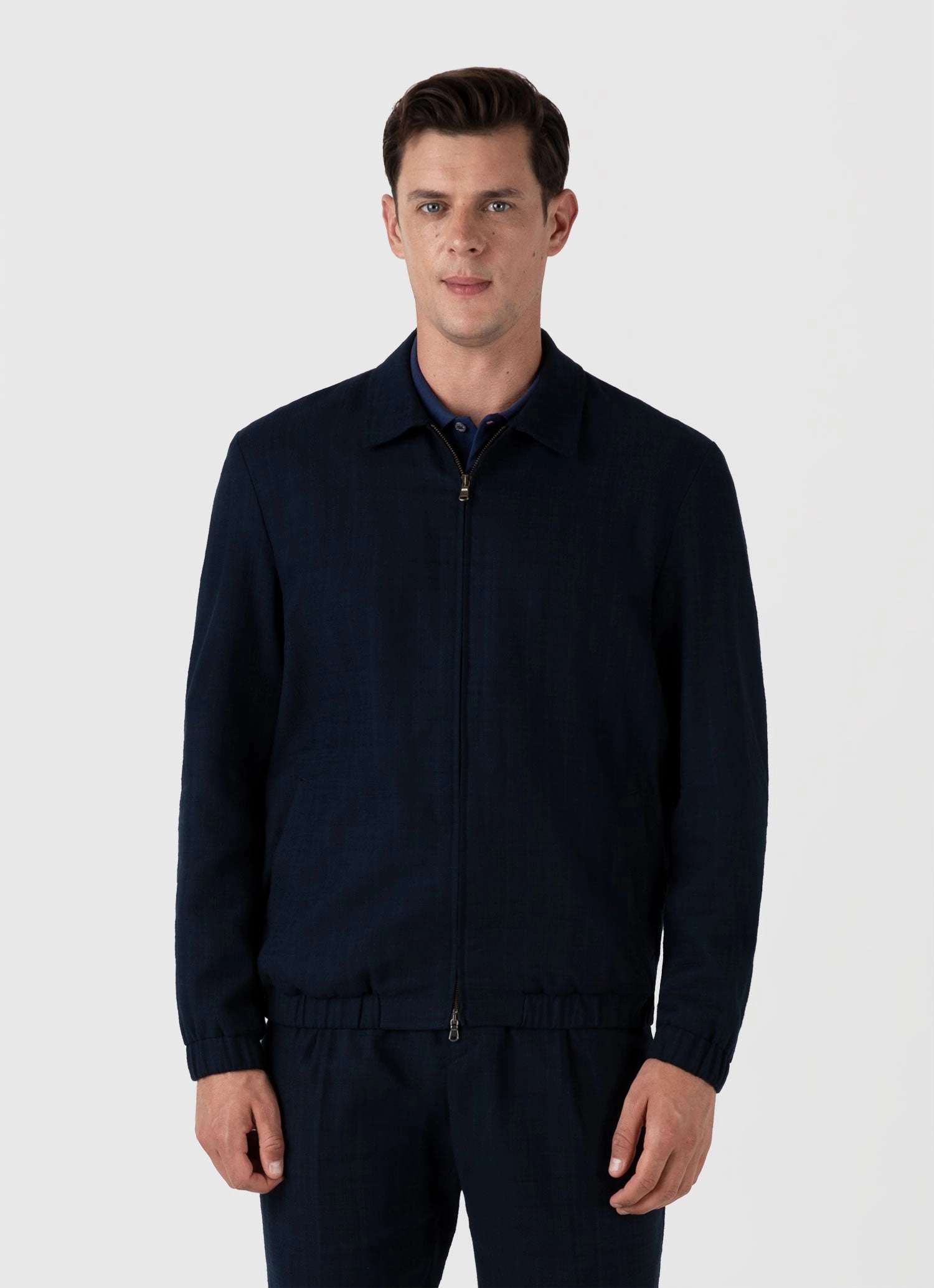 Men's Cotton Raffia Blouson Jacket in Navy Analysis Heat Retention Technology