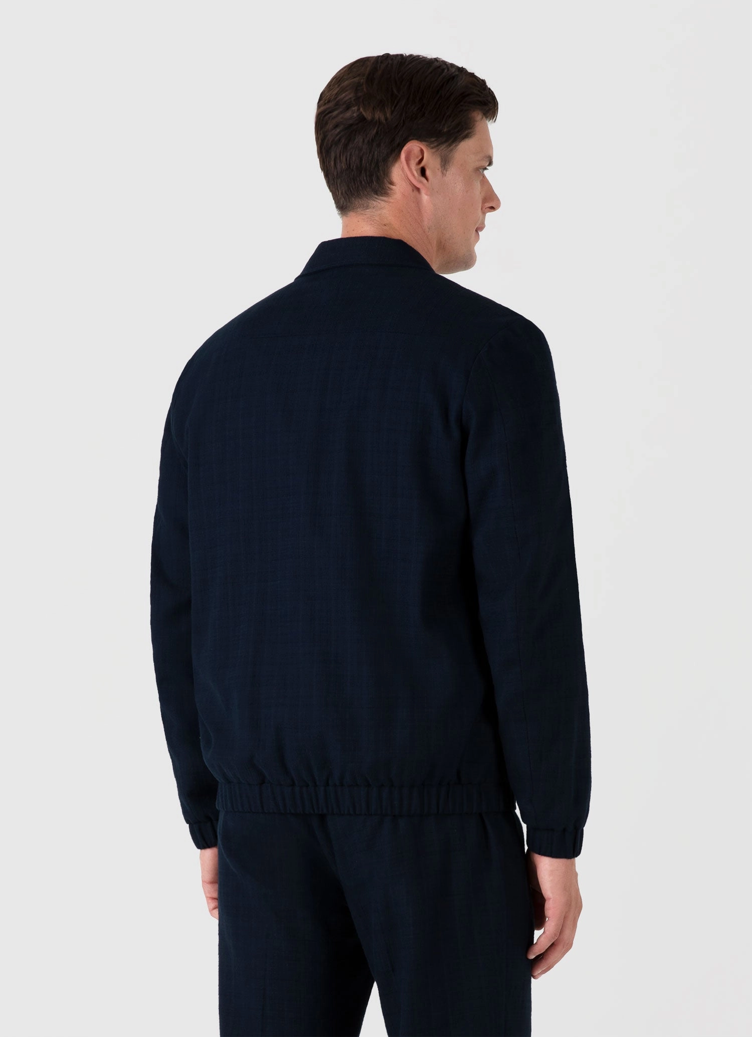 actors Stretchable Material Men's Cotton Raffia Blouson Jacket in Navy