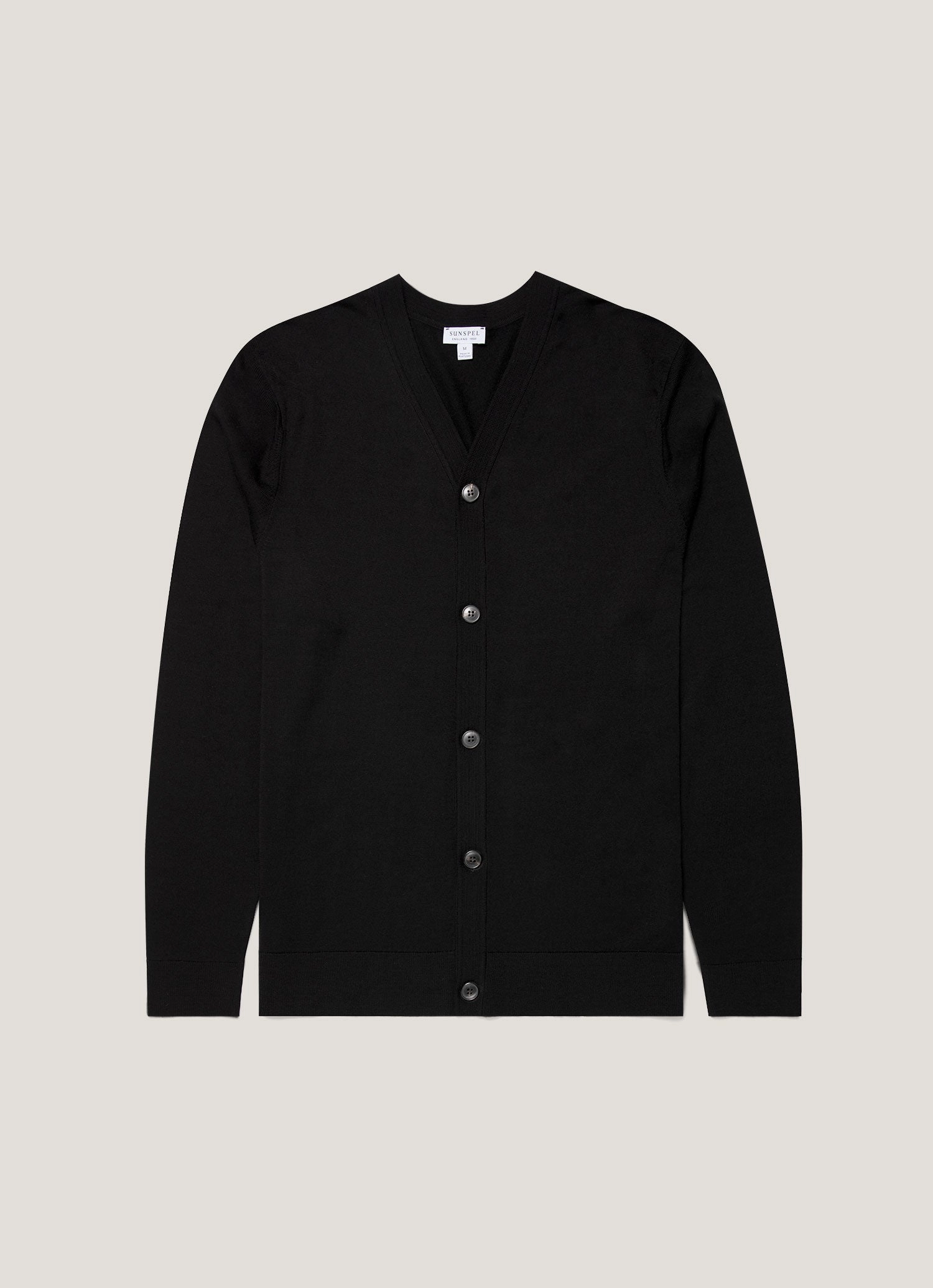 Men's Extra-Fine Merino Cardigan in Black Recycled Polyester Yarn